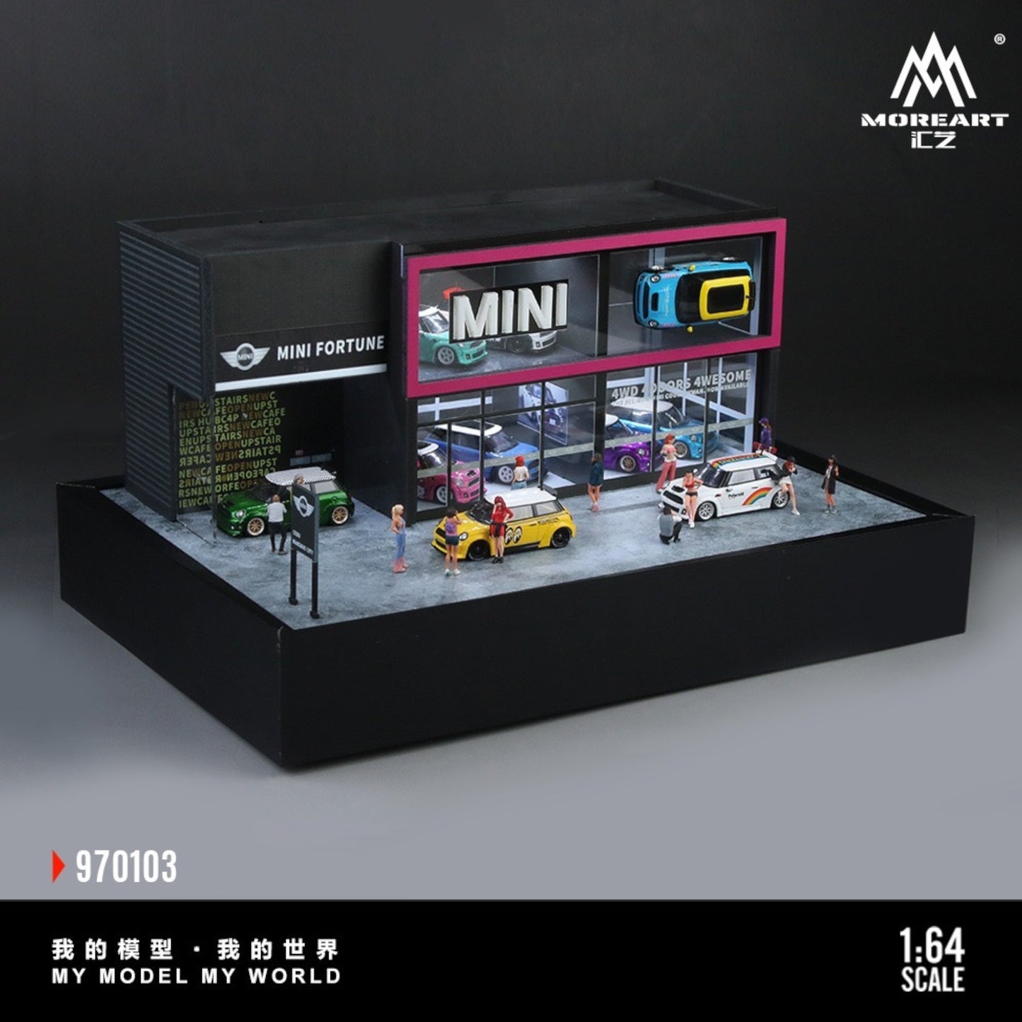 Pre-Order bis 13.09.2025 - MoreArt - MINI Automobile Exhibition Hall Diorama mit Beleuchtung - MO970103