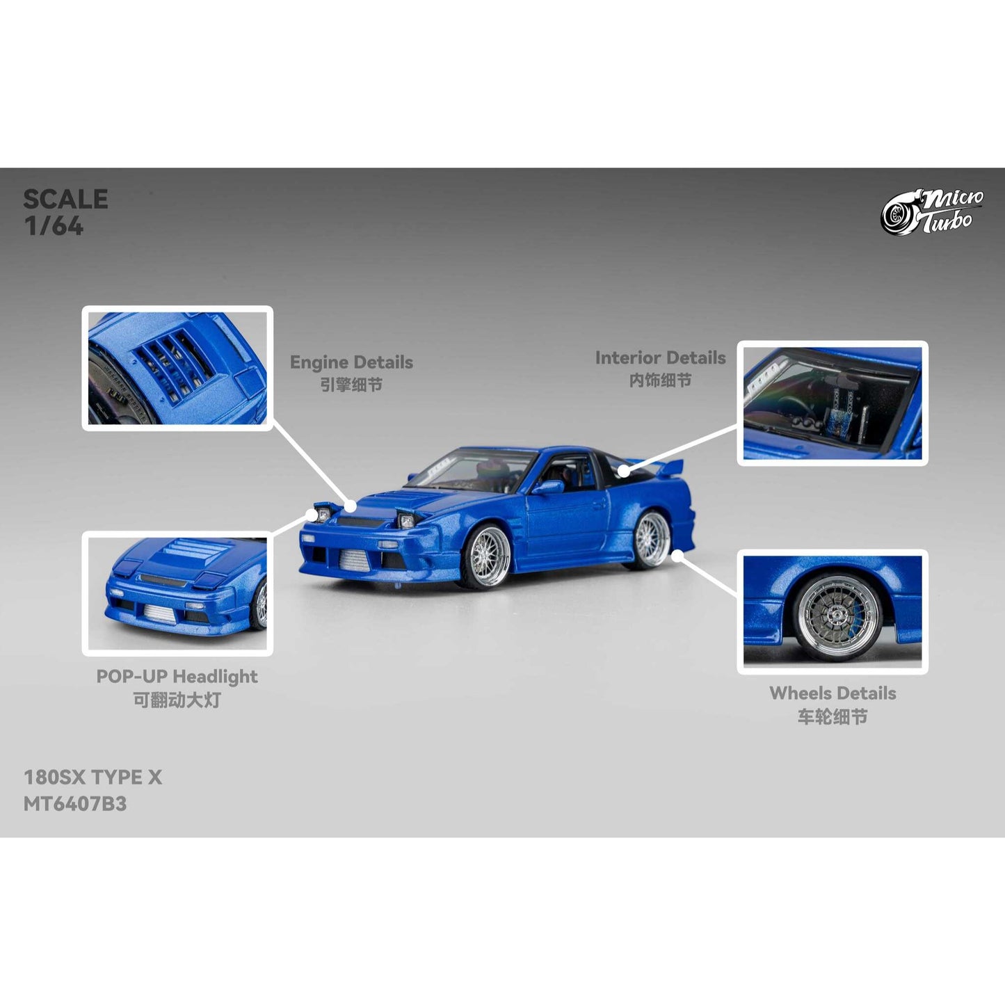 MicroTurbo - Pre-Order - Custom 180SX Type X, Metallic Blue - MT6407B3