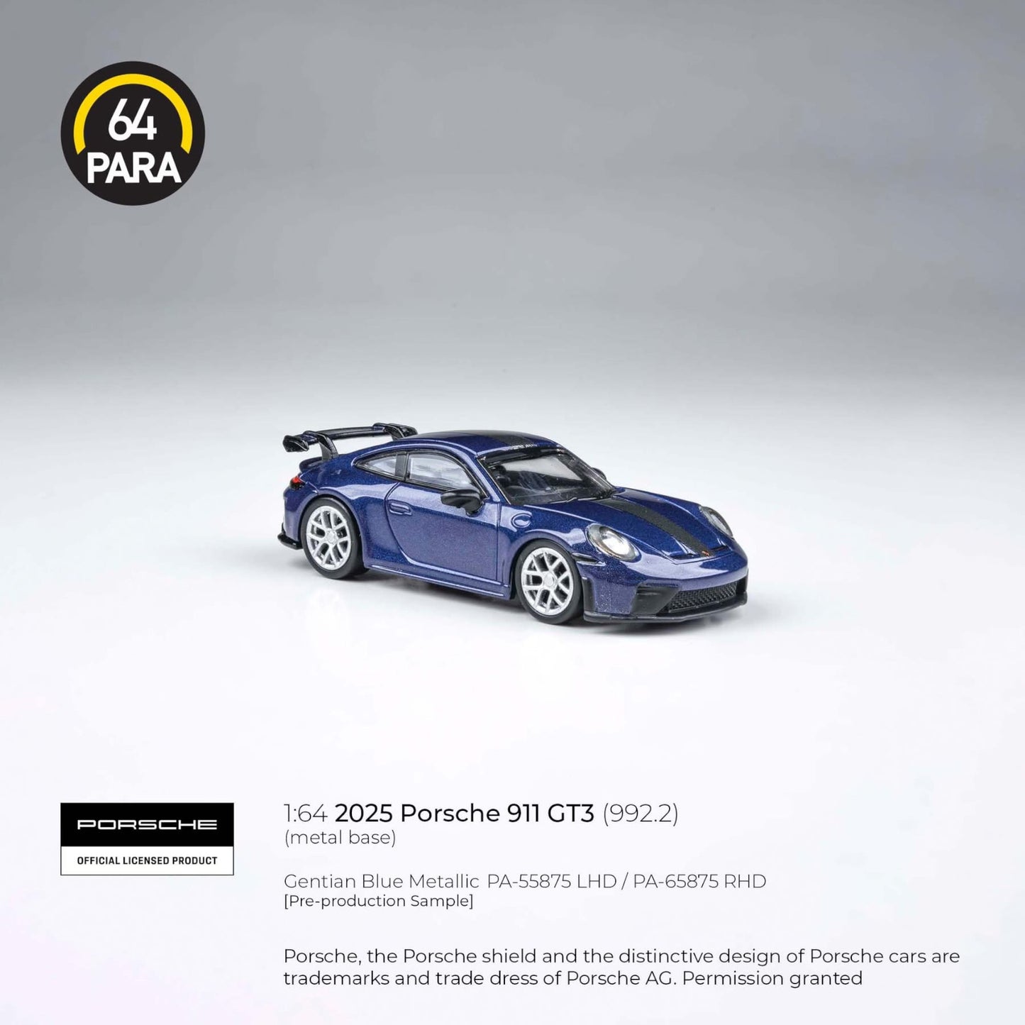 PARA64 - Pre-Order - 2025 Porsche 911 GT3 (992.2), gentian blue metallic - PA-55875 (LHD)