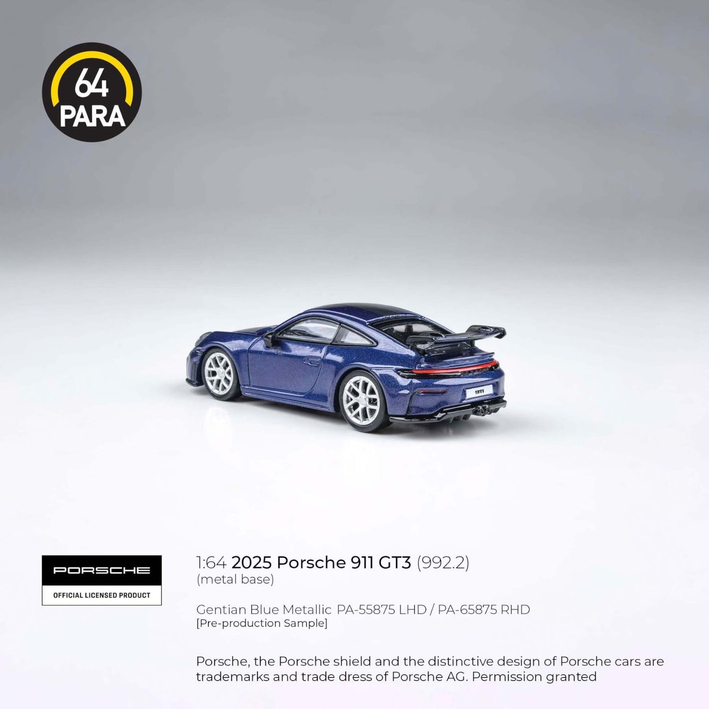 PARA64 - Pre-Order - 2025 Porsche 911 GT3 (992.2), gentian blue metallic - PA-55875 (LHD)