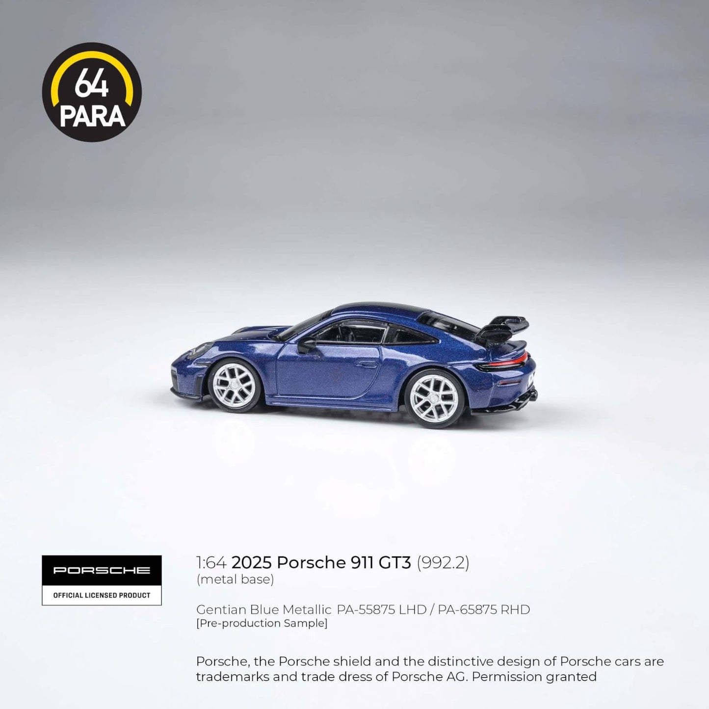 PARA64 - Pre-Order - 2025 Porsche 911 GT3 (992.2), gentian blue metallic - PA-55875 (LHD)