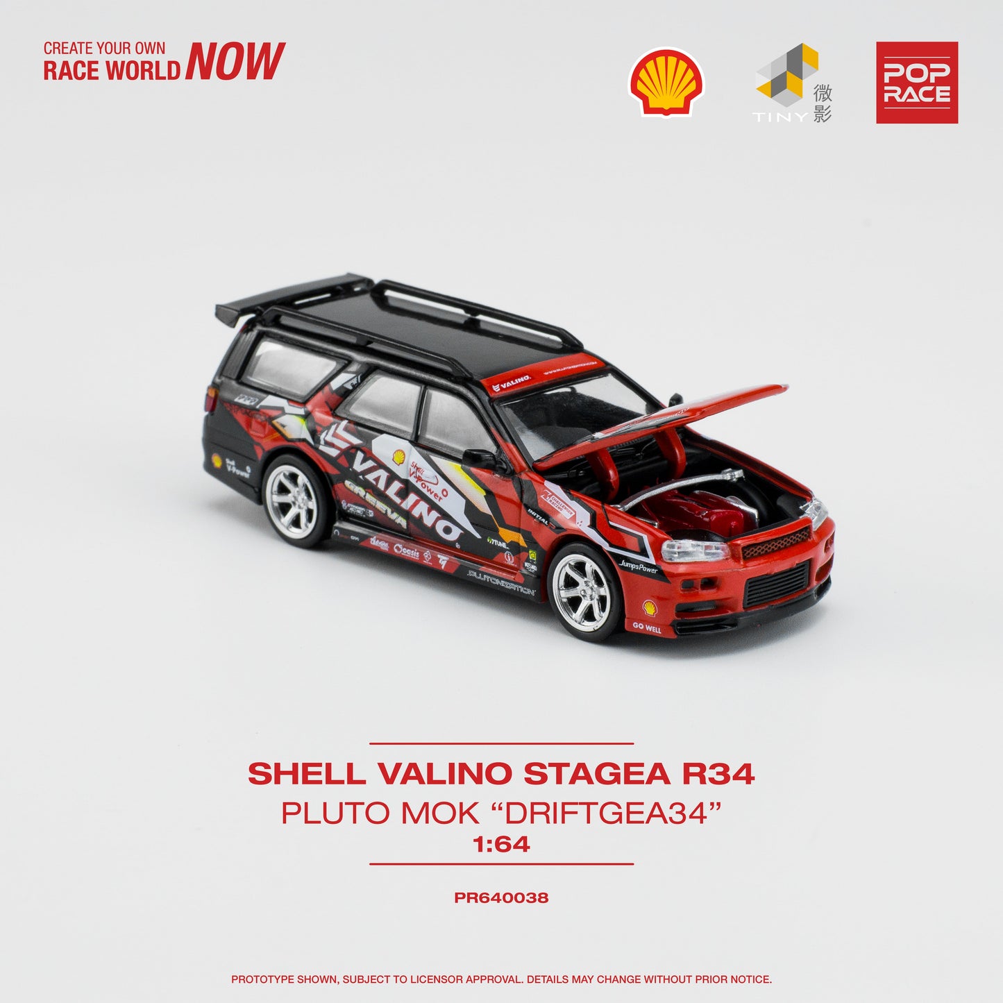 Pop Race - Nissan Stagea R34 *Valino Special* Pluto Driftagea 34, black/red - PR640038 - 1:64