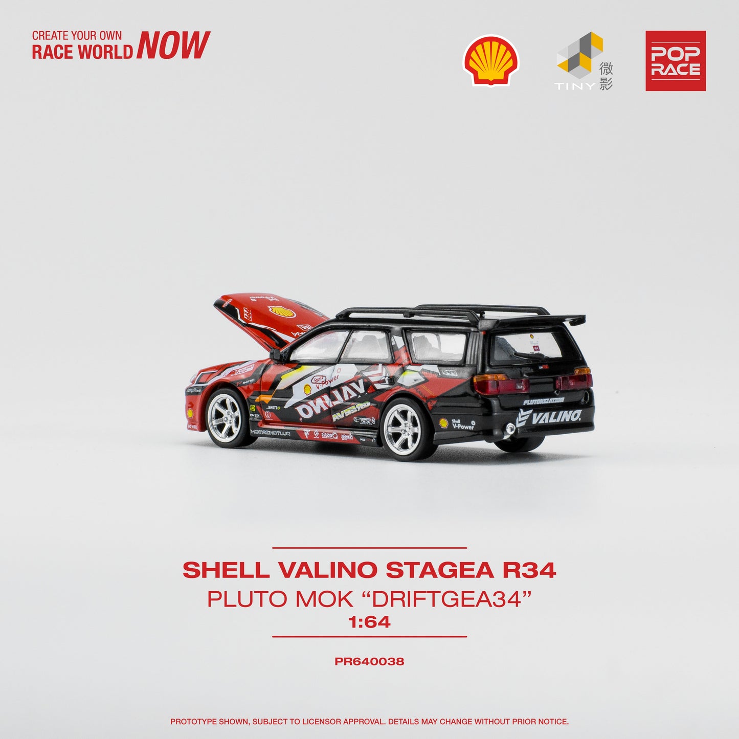 Pop Race - Nissan Stagea R34 *Valino Special* Pluto Driftagea 34, black/red - PR640038 - 1:64