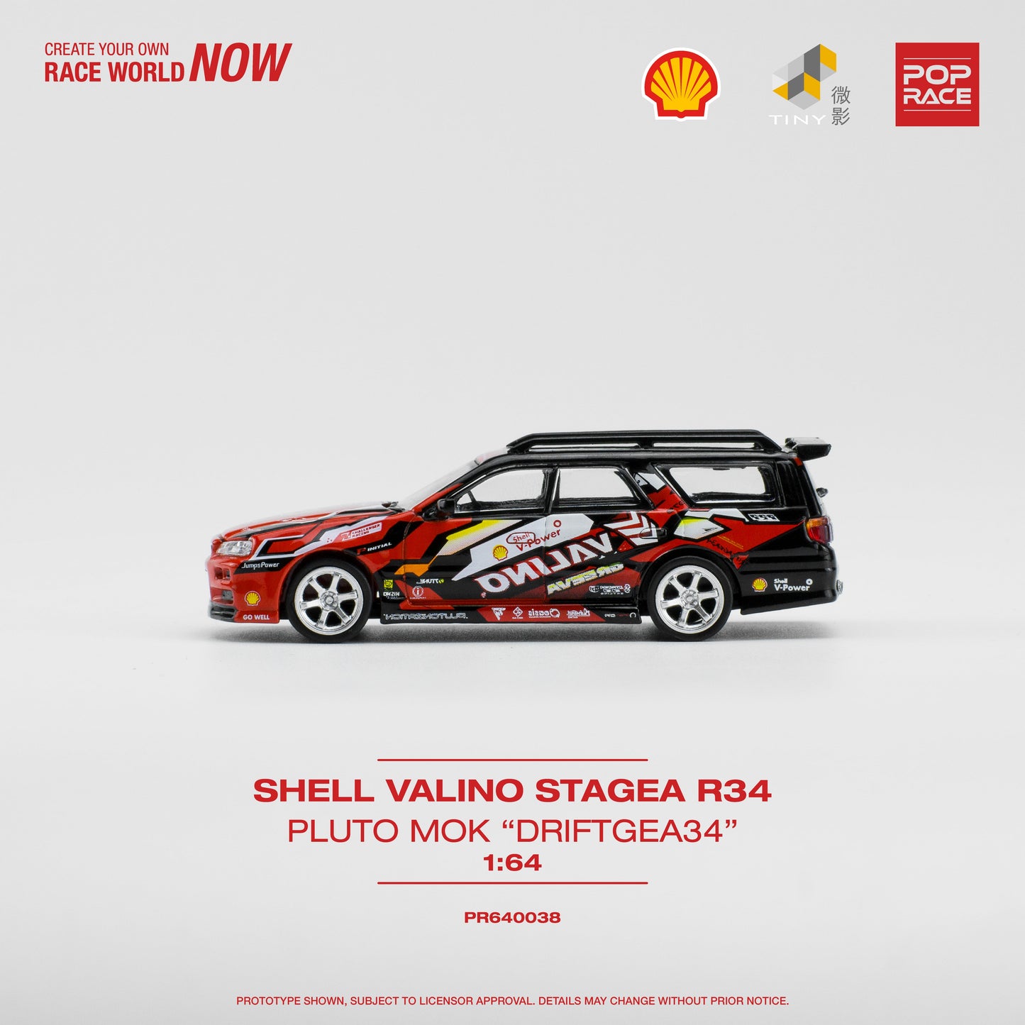 Pop Race - Nissan Stagea R34 *Valino Special* Pluto Driftagea 34, black/red - PR640038 - 1:64