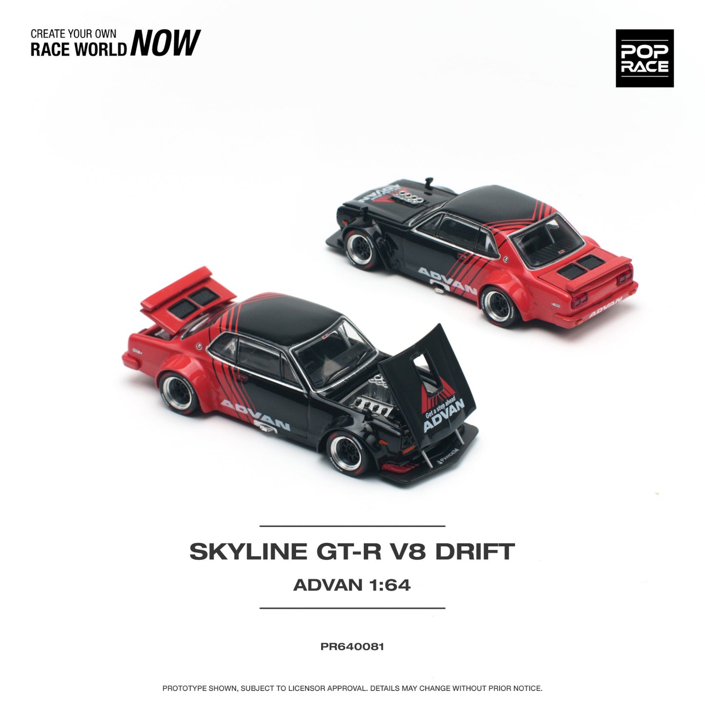 Pop Race - Nissan Skyline GT-R V8 Drift *Hakosuka* Advan, red/black - PR640081 - 1:64