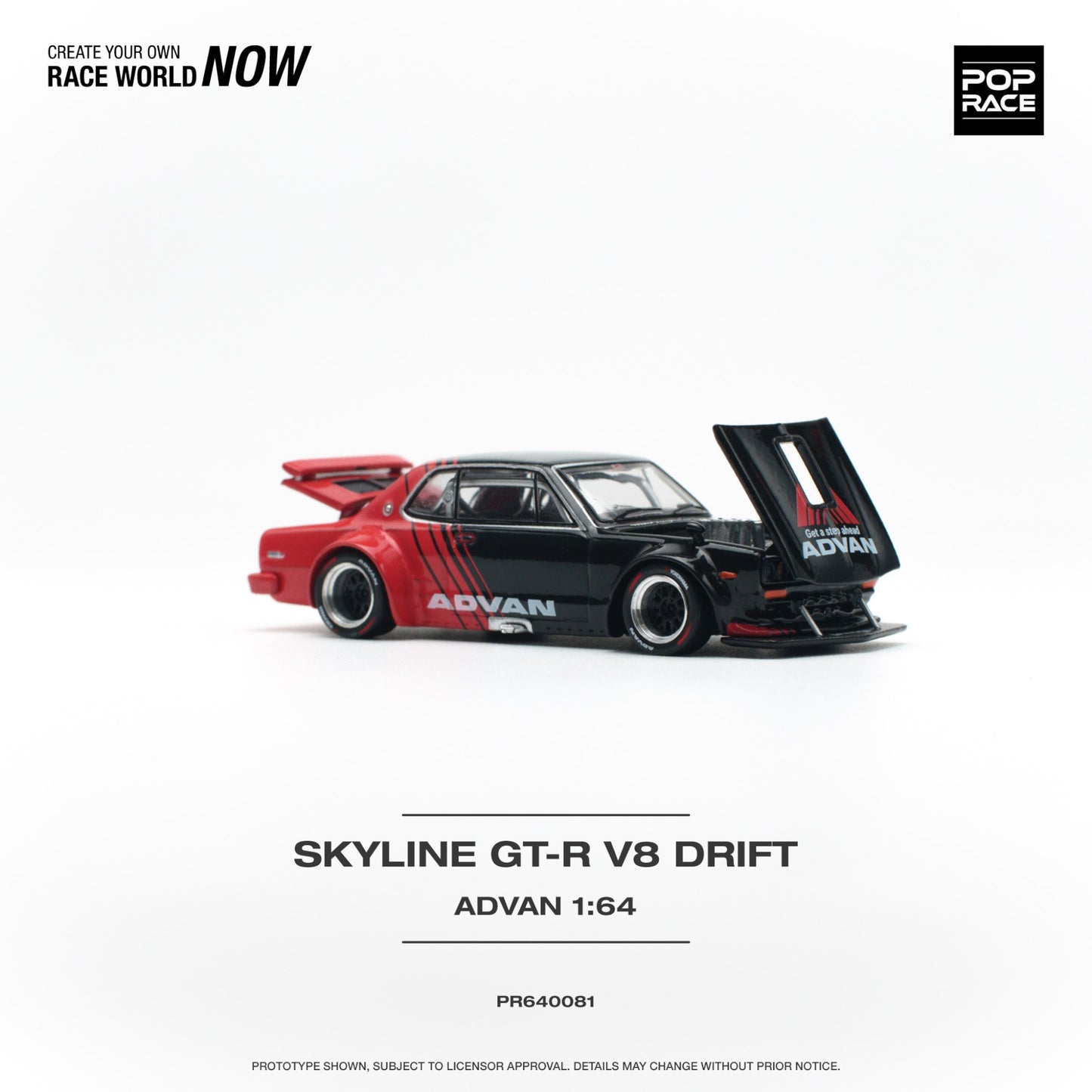 Pop Race - Nissan Skyline GT-R V8 Drift *Hakosuka* Advan, red/black - PR640081 - 1:64