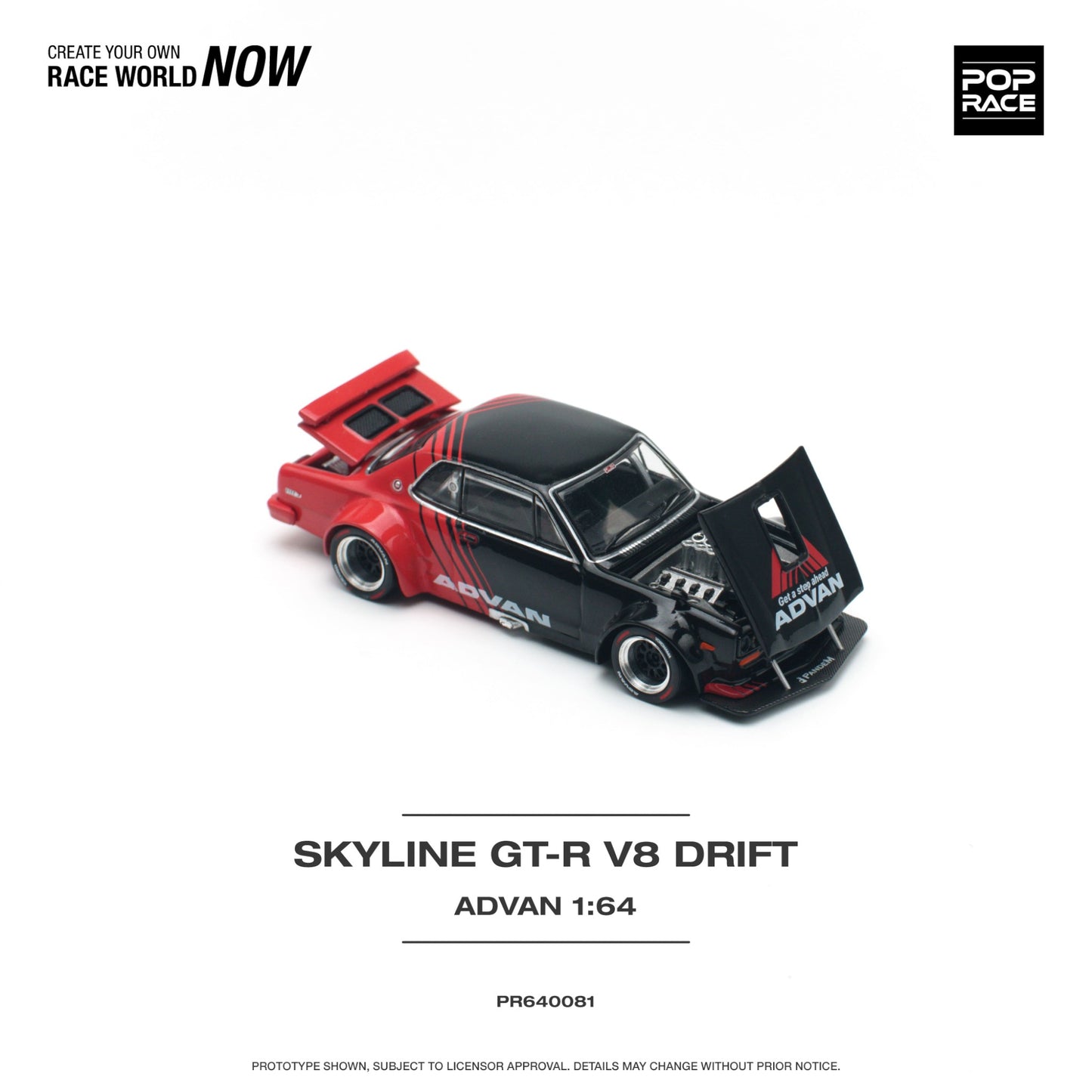 Pop Race - Nissan Skyline GT-R V8 Drift *Hakosuka* Advan, red/black - PR640081 - 1:64