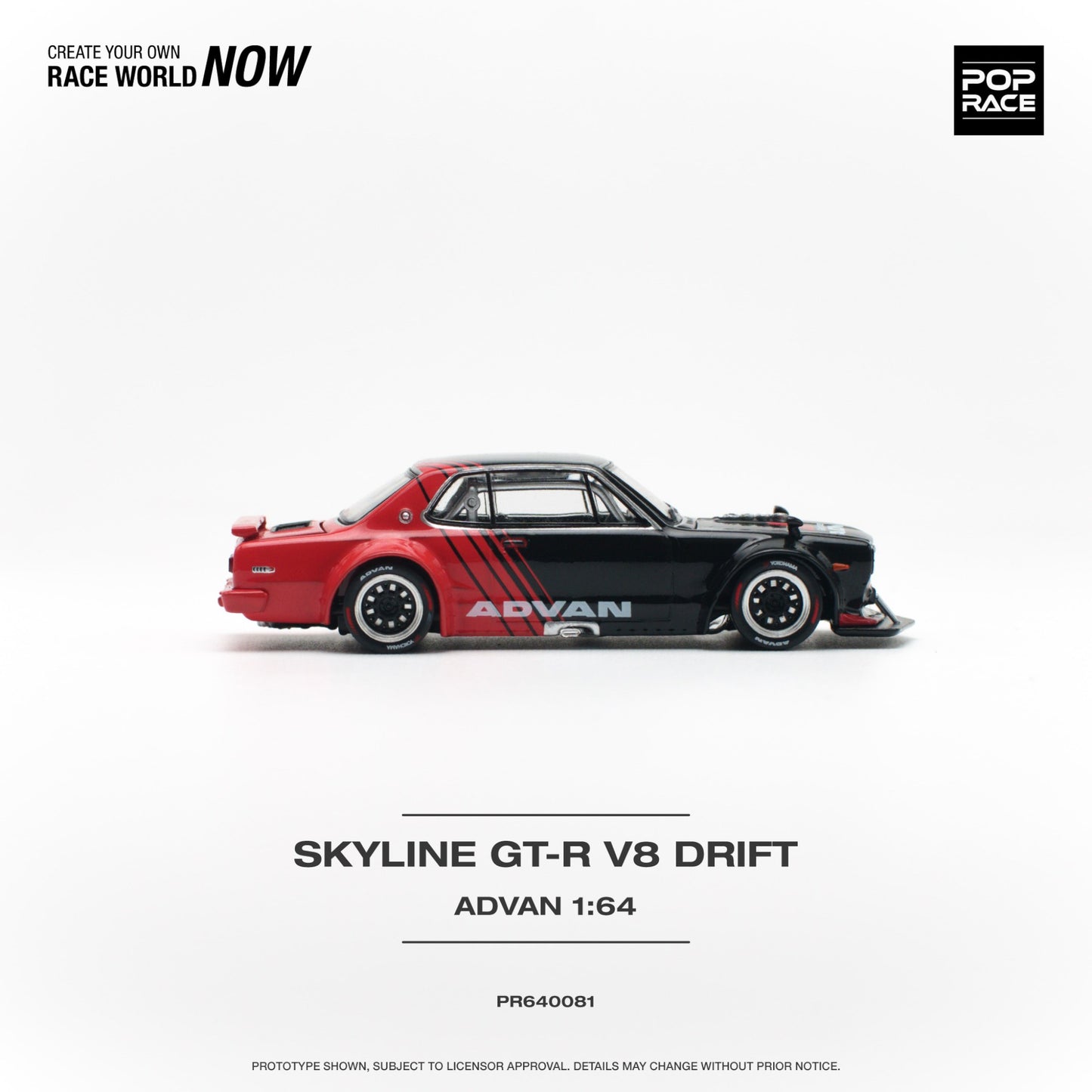 Pop Race - Nissan Skyline GT-R V8 Drift *Hakosuka* Advan, red/black - PR640081 - 1:64