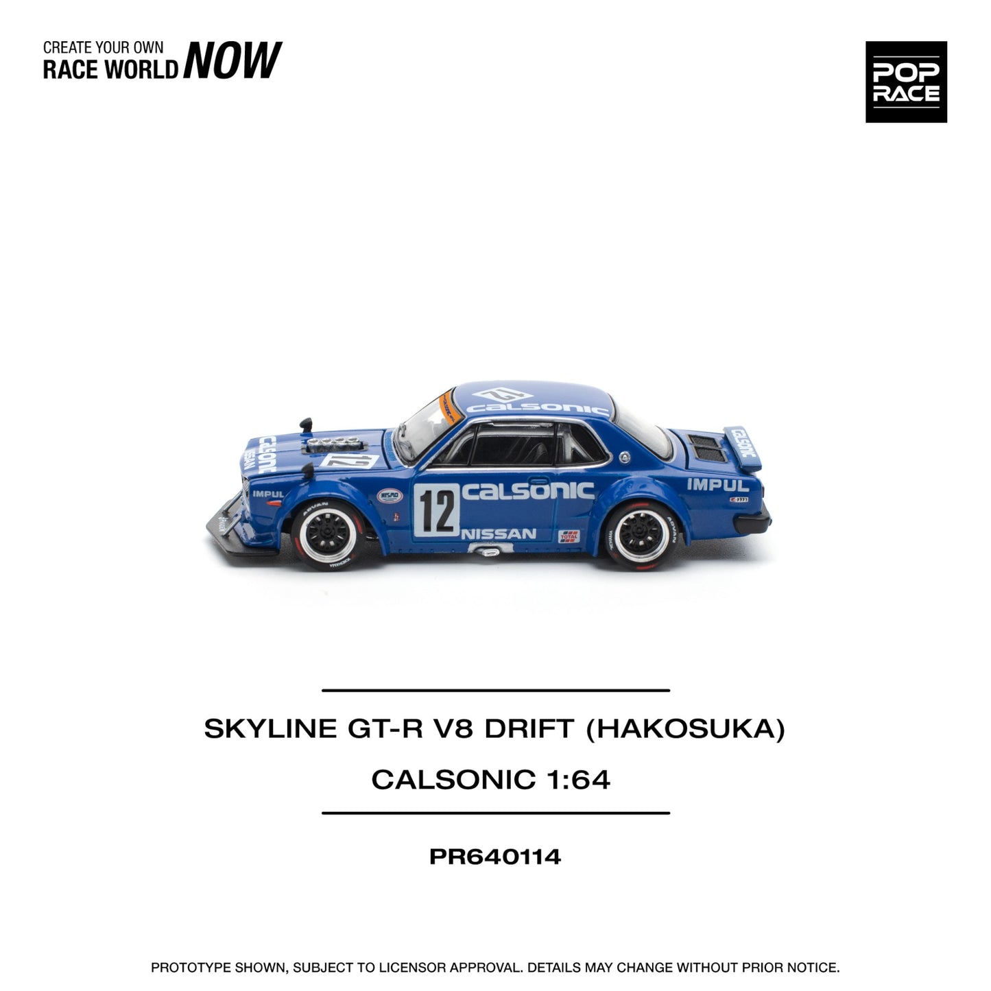 Pop Race - Pre-Order - Skyline GT-R V8 Drift Hakosuka *Calsonic*, blue - PR640114