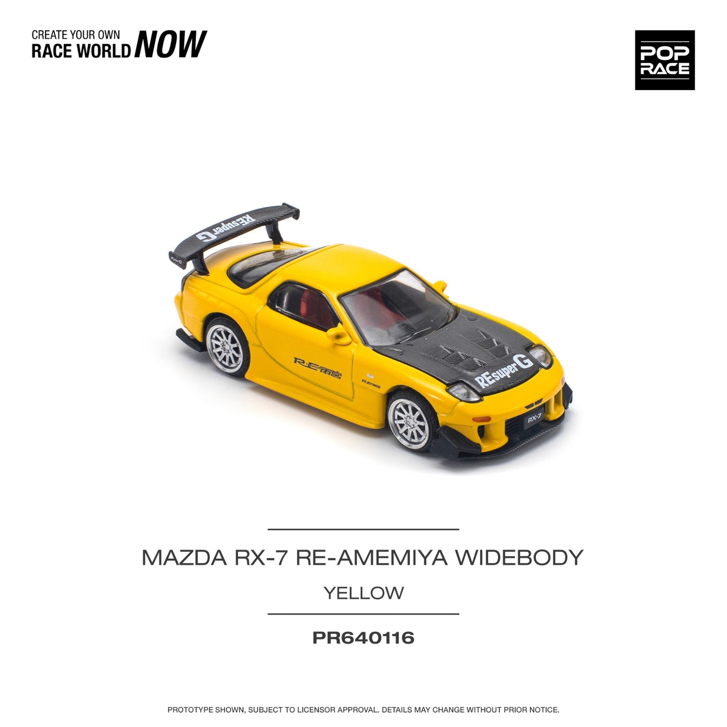 Pop Race - Mazda RX-7 (FD3S) Re-Amemiya Widebody, yellow - PR640116 - 1:64