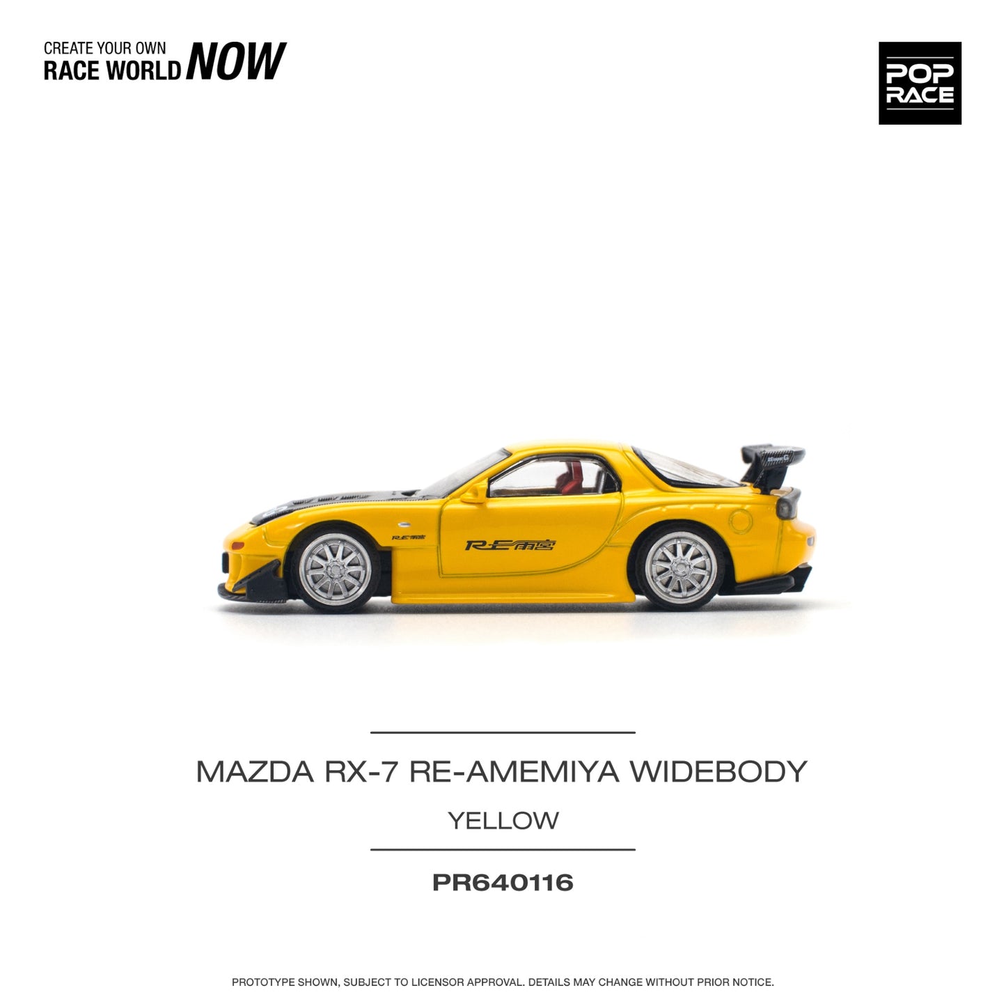 Pop Race - Mazda RX-7 (FD3S) Re-Amemiya Widebody, yellow - PR640116 - 1:64
