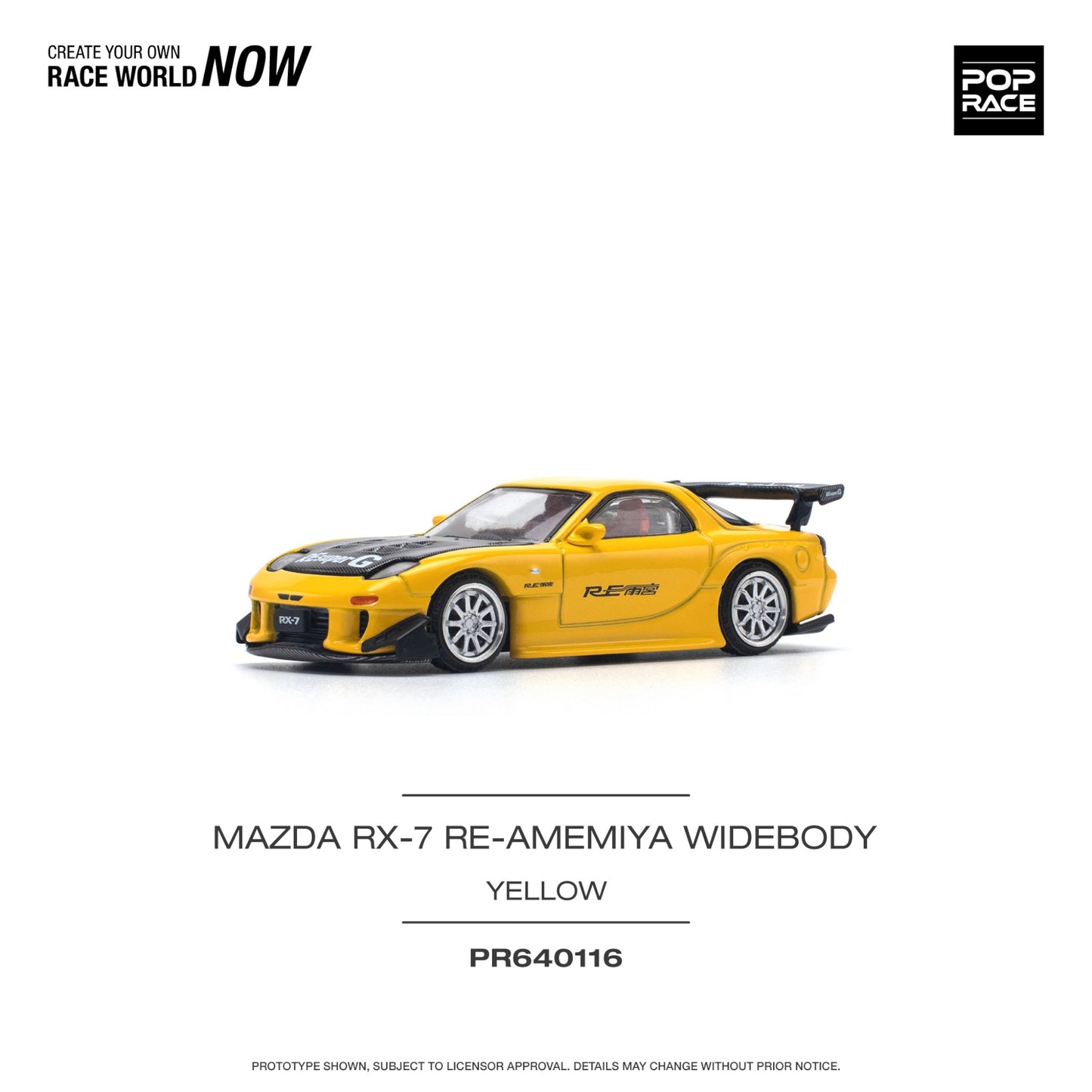 Pop Race - Mazda RX-7 (FD3S) Re-Amemiya Widebody, yellow - PR640116 - 1:64