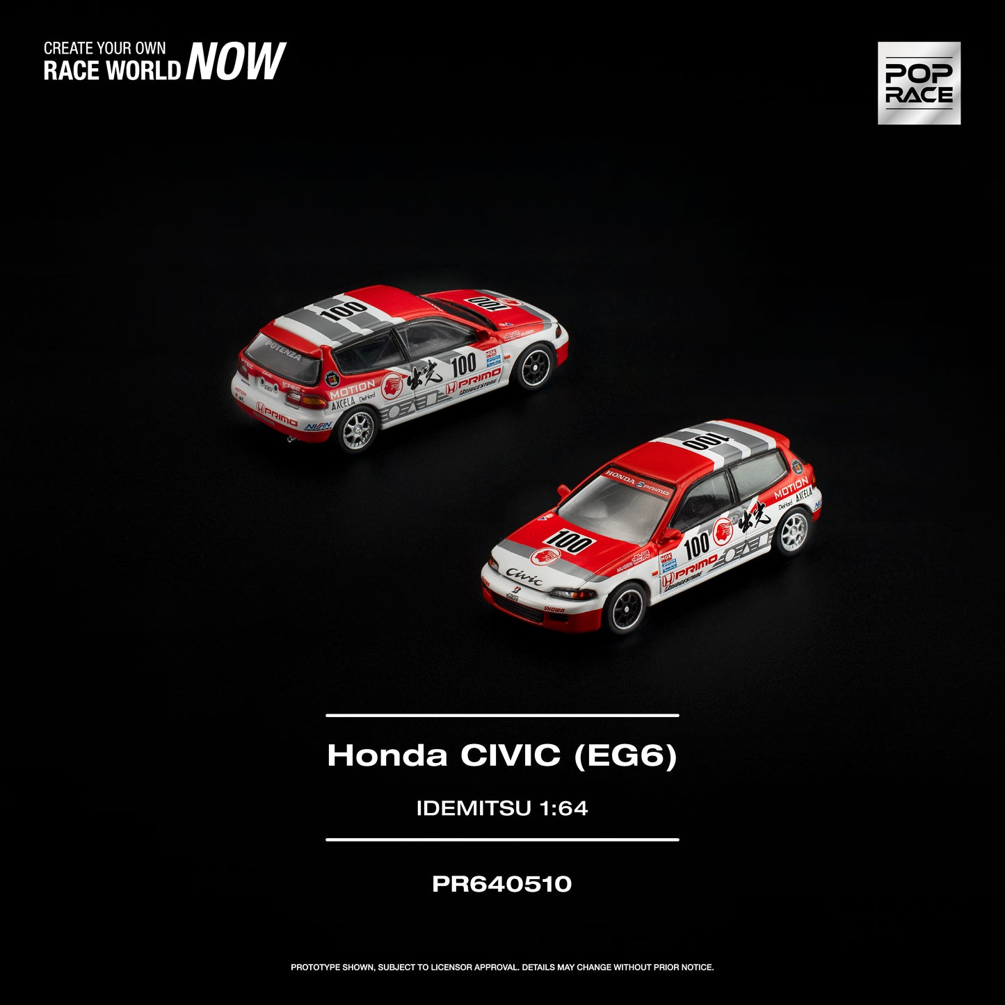 Pop Race - Pre-Order - Honda Civic (EG6) Idemitsu Motion Infinite, white/red - PR64510