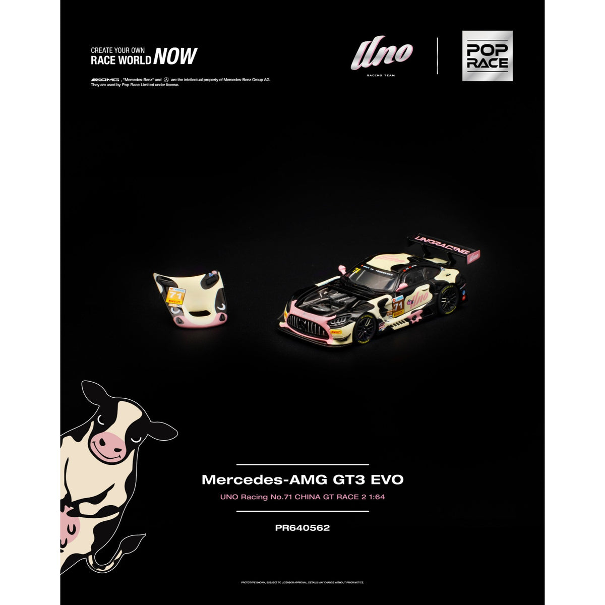 Pop Race - Pre-Order - Mercedes-AMG GT3 EVO "Mumu" - UNO Racing No.71 China GT Race 2 - PR640562