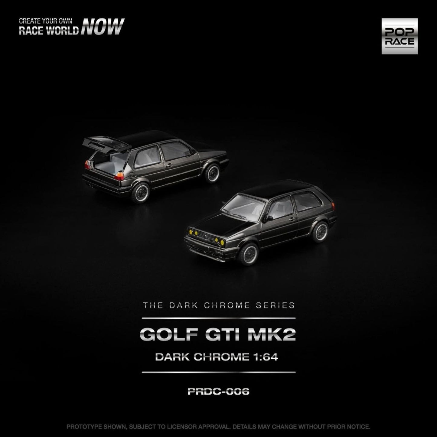 Pop Race - Pre-Order - Golf GTI MK2, dark chrome - PRDC-006