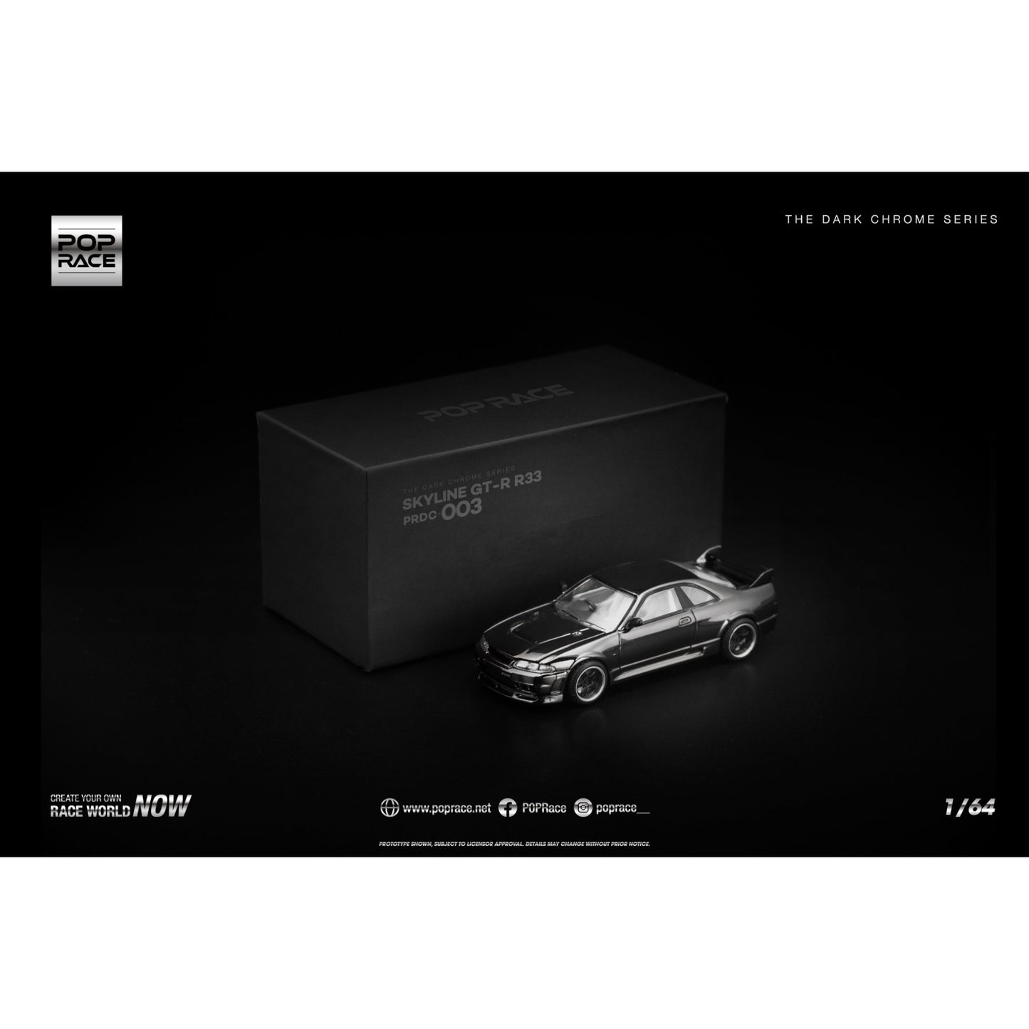 Pop Race - Pre-Order - Skyline GT-R R33, dark Chrome - The Dark Chrome Series - PRDC-003