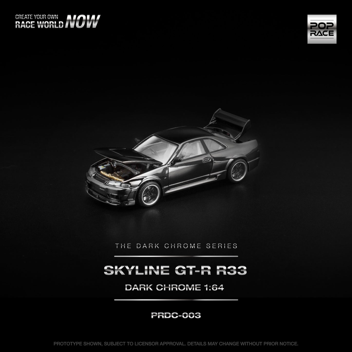 Pop Race - Pre-Order - Skyline GT-R R33, dark Chrome - The Dark Chrome Series - PRDC-003