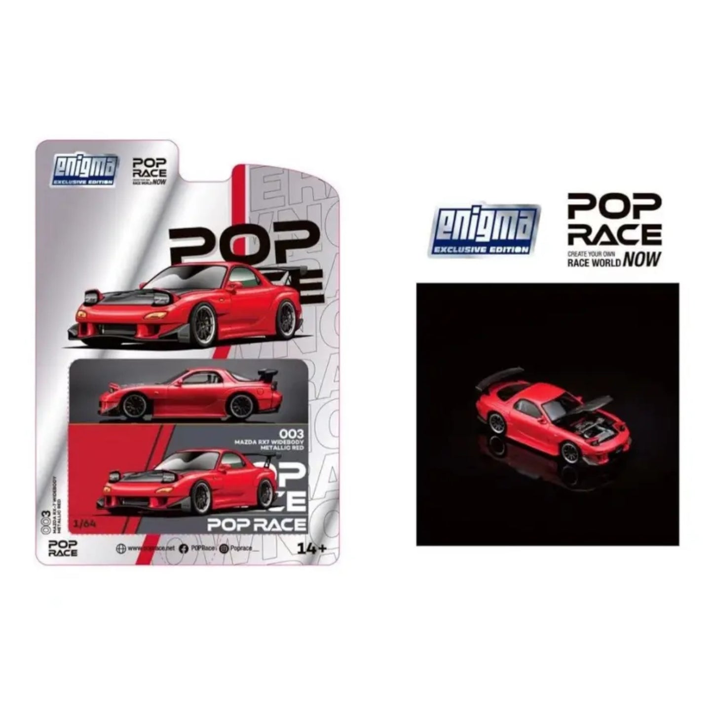 Pop Race x Enigma- Pre-Order - Mazda RX-7 (FD35) Widebody Metallic Red (Blister Pack) - PRE003