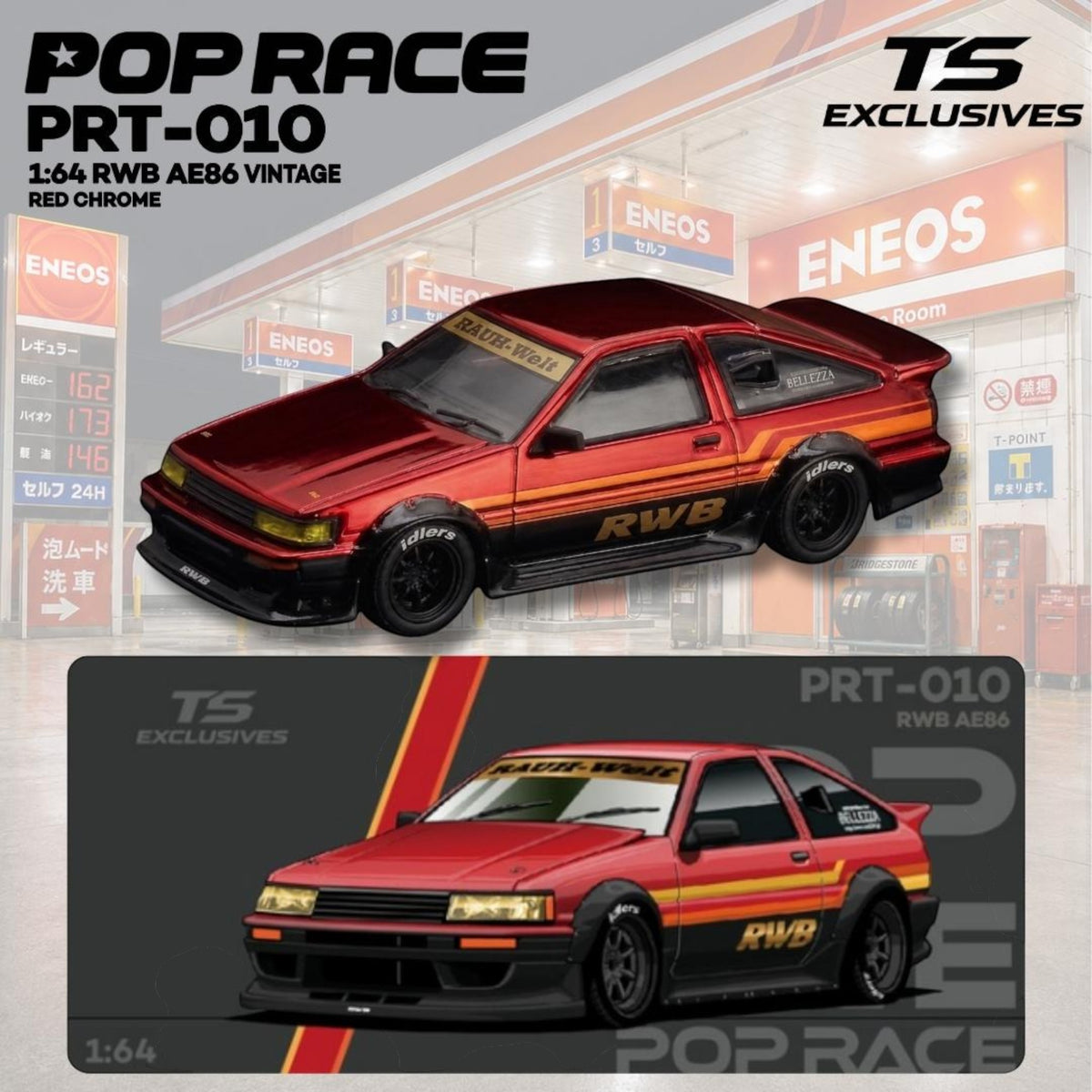 Pop Race x Tokyo Station - Pre-Order - RWB AE86 Vintage, red-chrome - PRT010