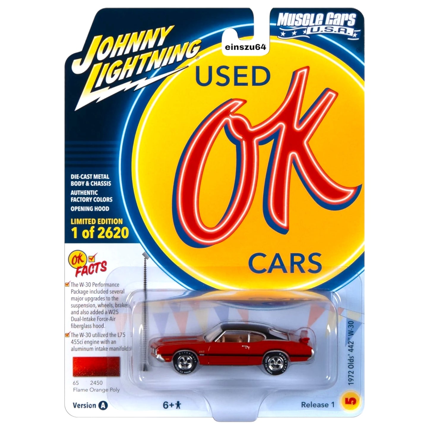 Johnny Lightning - 1972 Oldsmobile 442 W30, flame orange poly - 1:64 - JLSP339A
