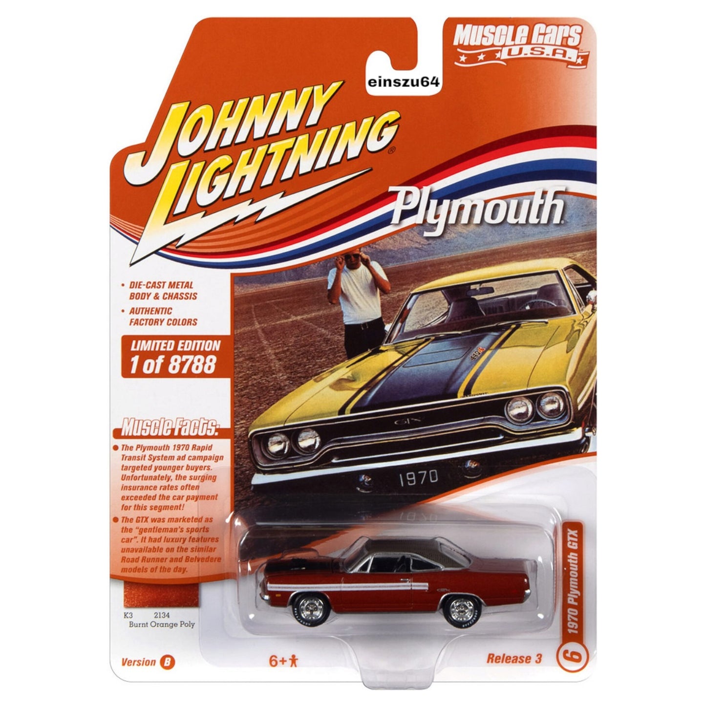 Johnny Lightning - Muscle Cars - 1970 Plymouth GTX, Burnt Orange - JLSP177B - 1:64