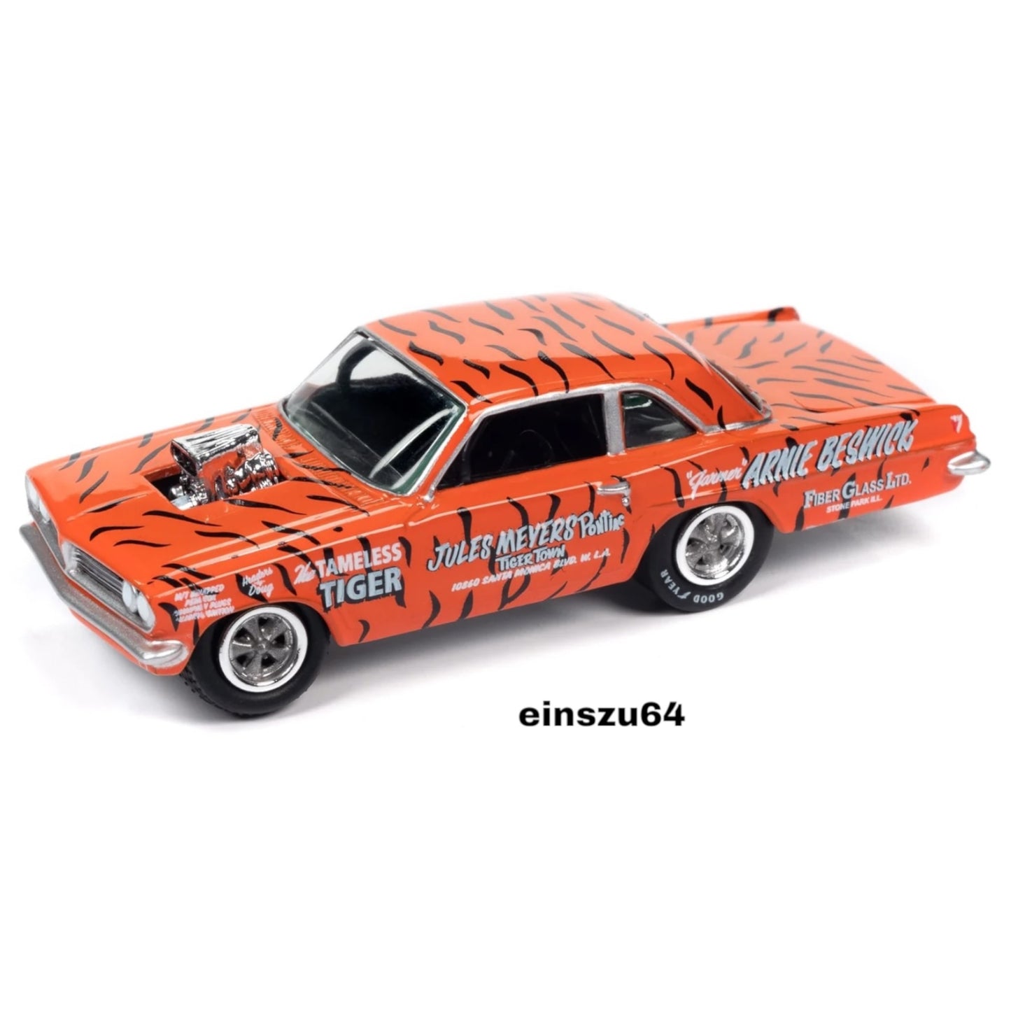 Johnny Lightning - 1963 Pontiac Tempest Funny Farmer, orange with tiger stripes - Classic Gold - JLSP355B