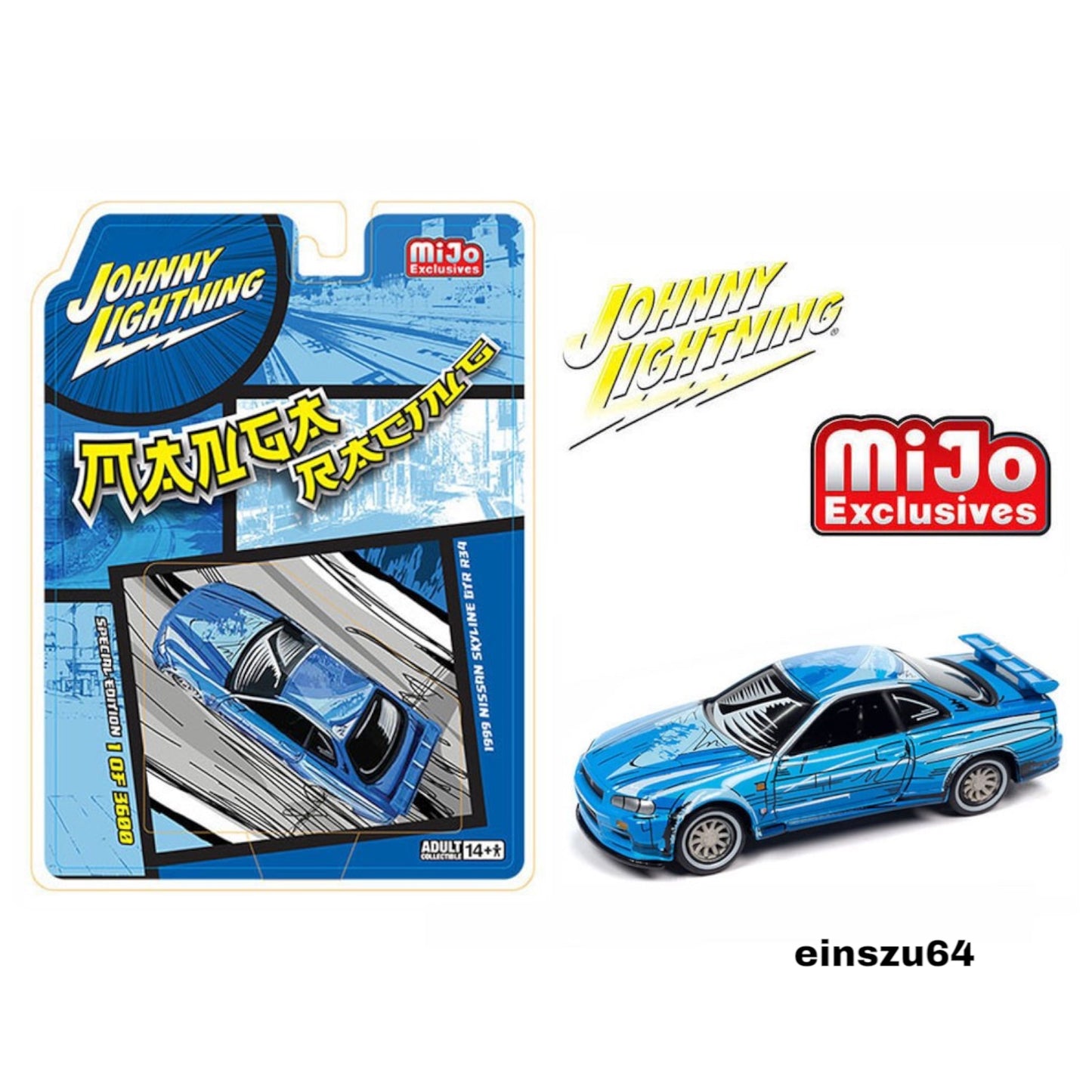 Johnny Lightning - 1999 Nissan Skyline GT-R R34 *Manga Racing*, blue with graphics - 1:64 - JLCP7455