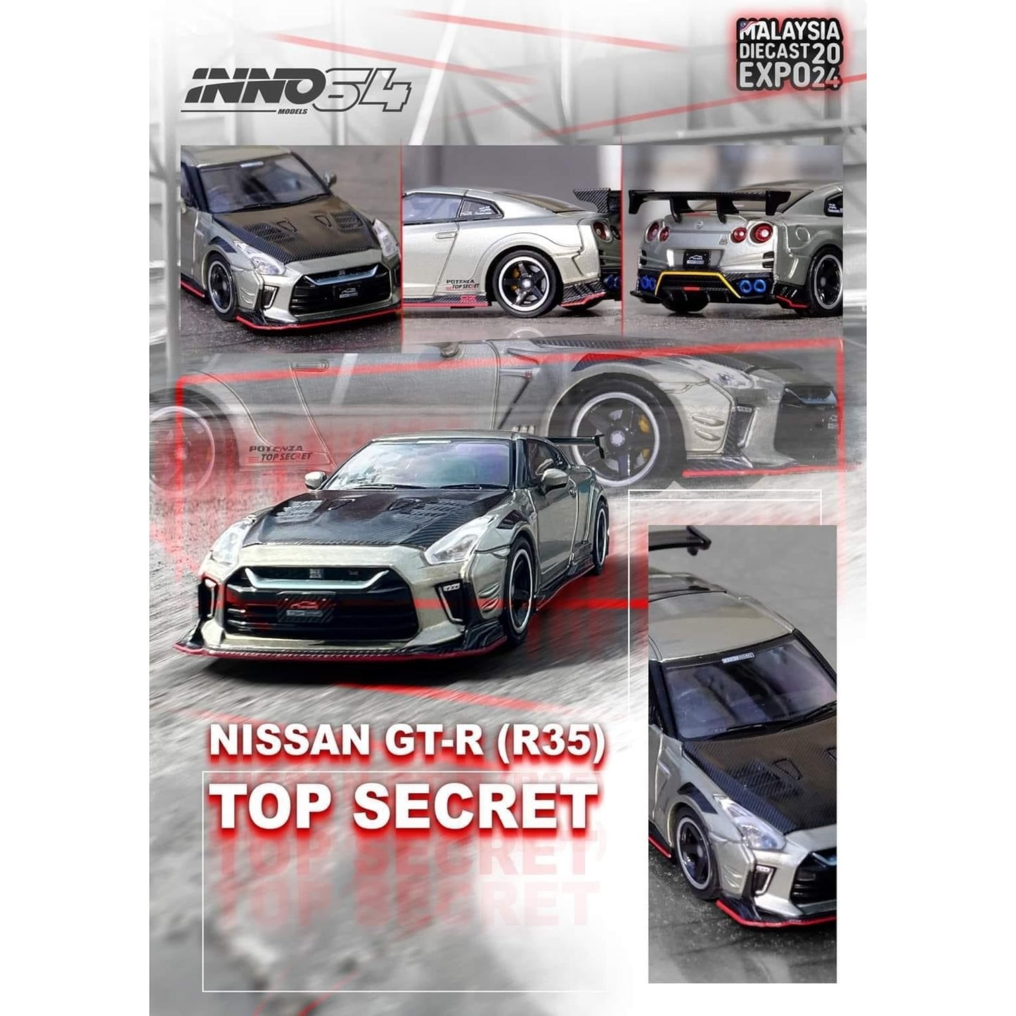 INNO64 - Nissan Skyline GT-R (R35) *Top Secret*, grey/black - 1:64 - IN64-R35TS-MDX24