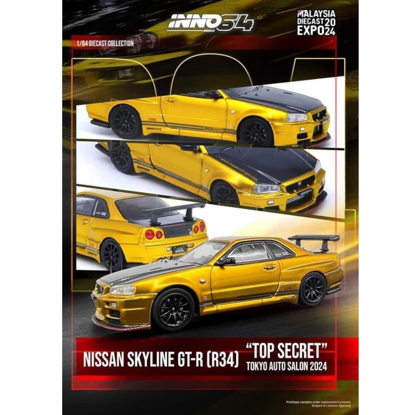 INNO64 - Nissan Skyline GT-R (R34) *Top Secret*, gold/black - 1:64 - IN64-R34TS-MDX24
