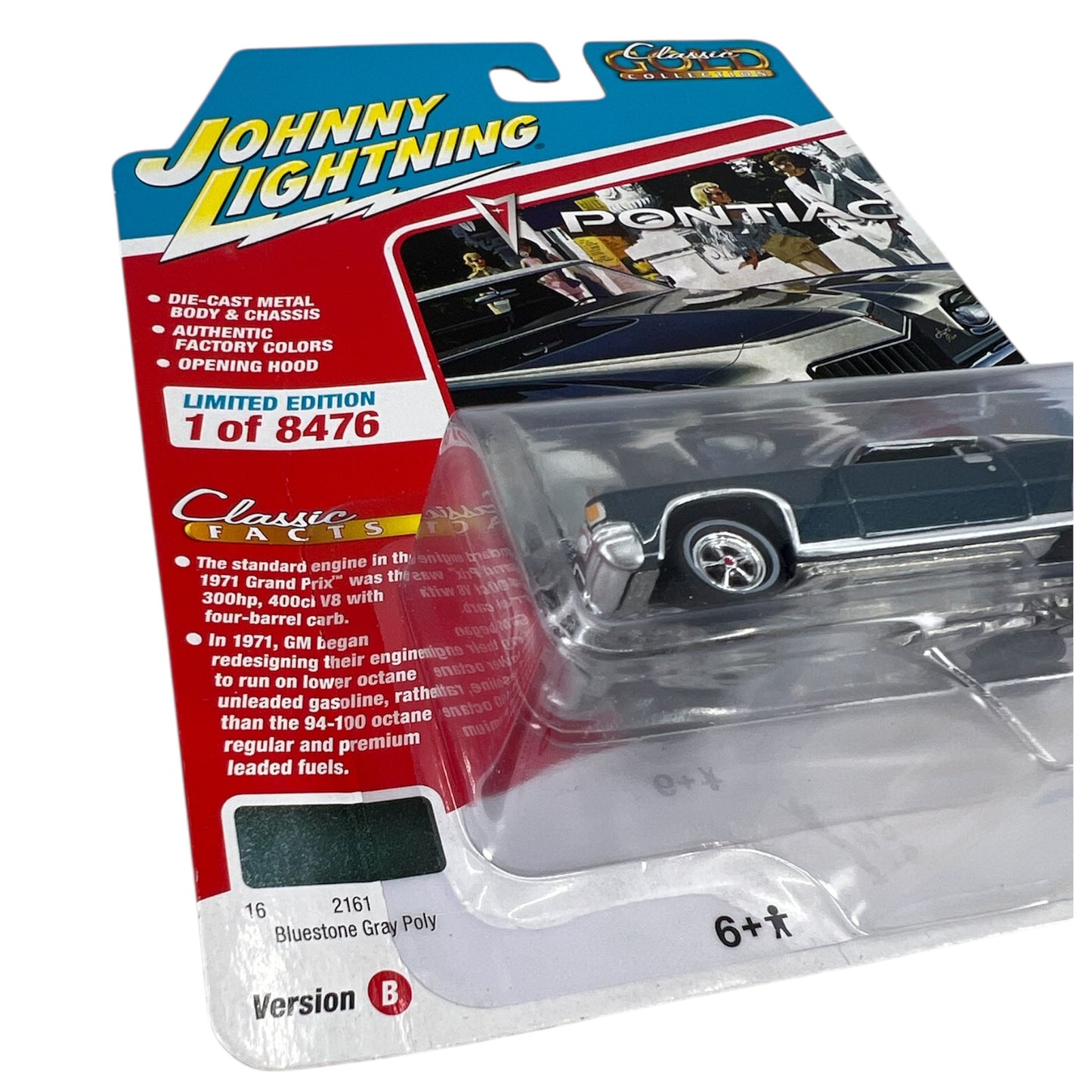 B-Ware - Johnny Lightning - 1971 Pontiac Grand Prix, Bluestone Gray Metallic - JLSP283B