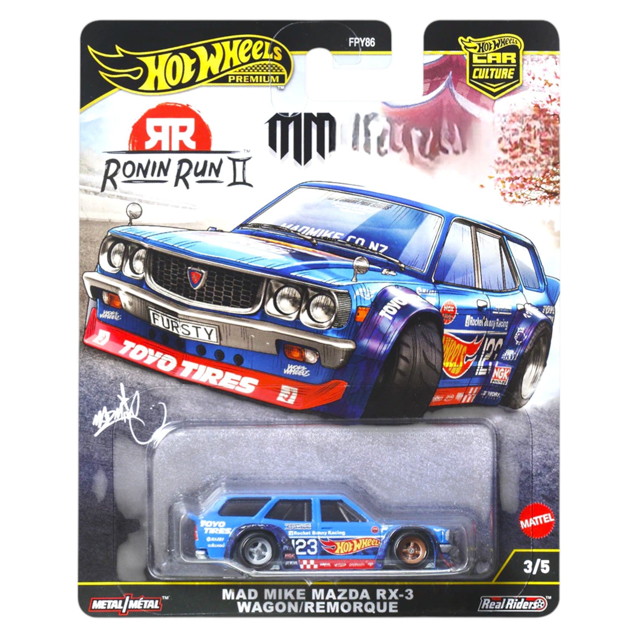Hot Wheels 2025 - Pre-Order - Ronin Run 2 - Mad Mike Mazda RX-3 Wagon / Remorque