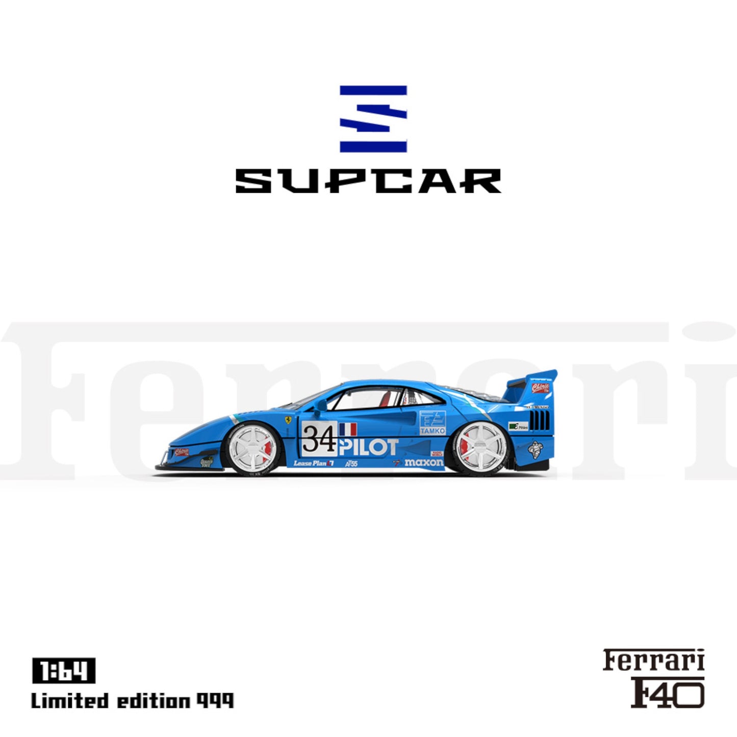 SuperCar Models - Pre-Order - Ferrari F40, blue - Pilot - SC64015