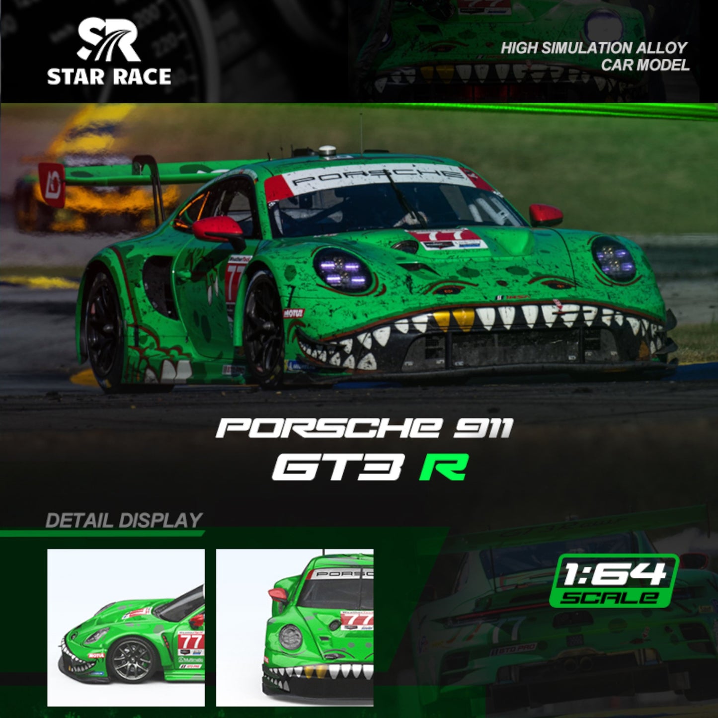 Star Race - Pre-Order - Porsche 911 GT3 R - Tyrannosaurus No. 77 green - SR64020