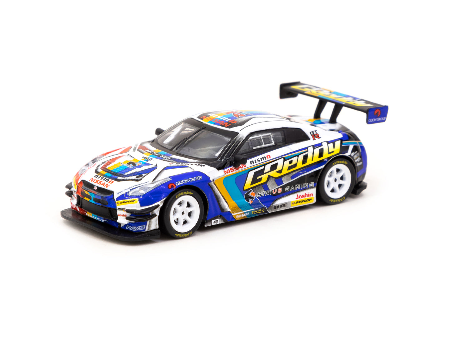 Tarmac Works - Nissan GT-R R35 Trust e-Racing, blue/yellow/white - T64-005-GDY - 1:64