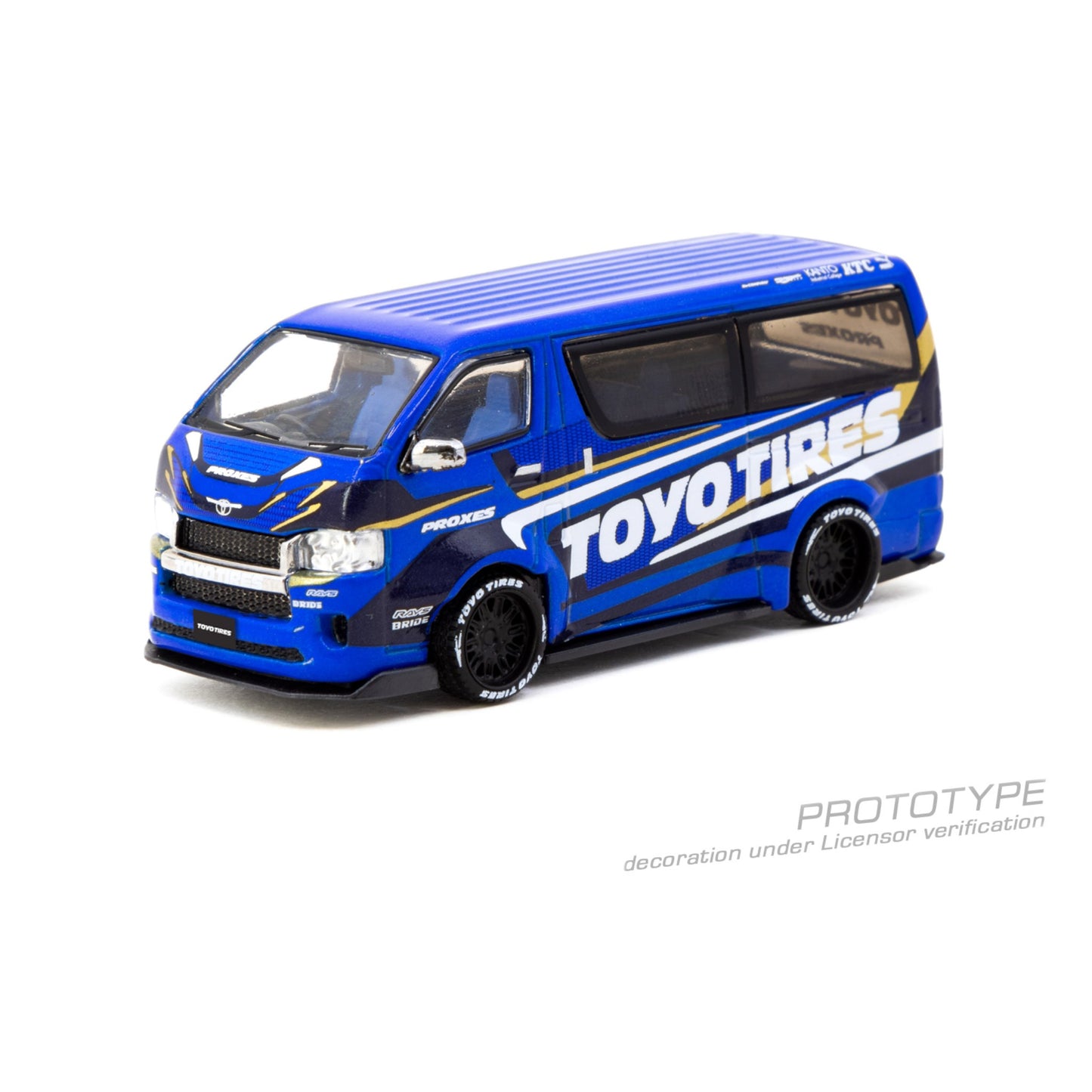 Tarmac Works - Pre-Order - Toyota Hiace Widebody *Toyo Tires*, blue/white - T64-038-TOYO