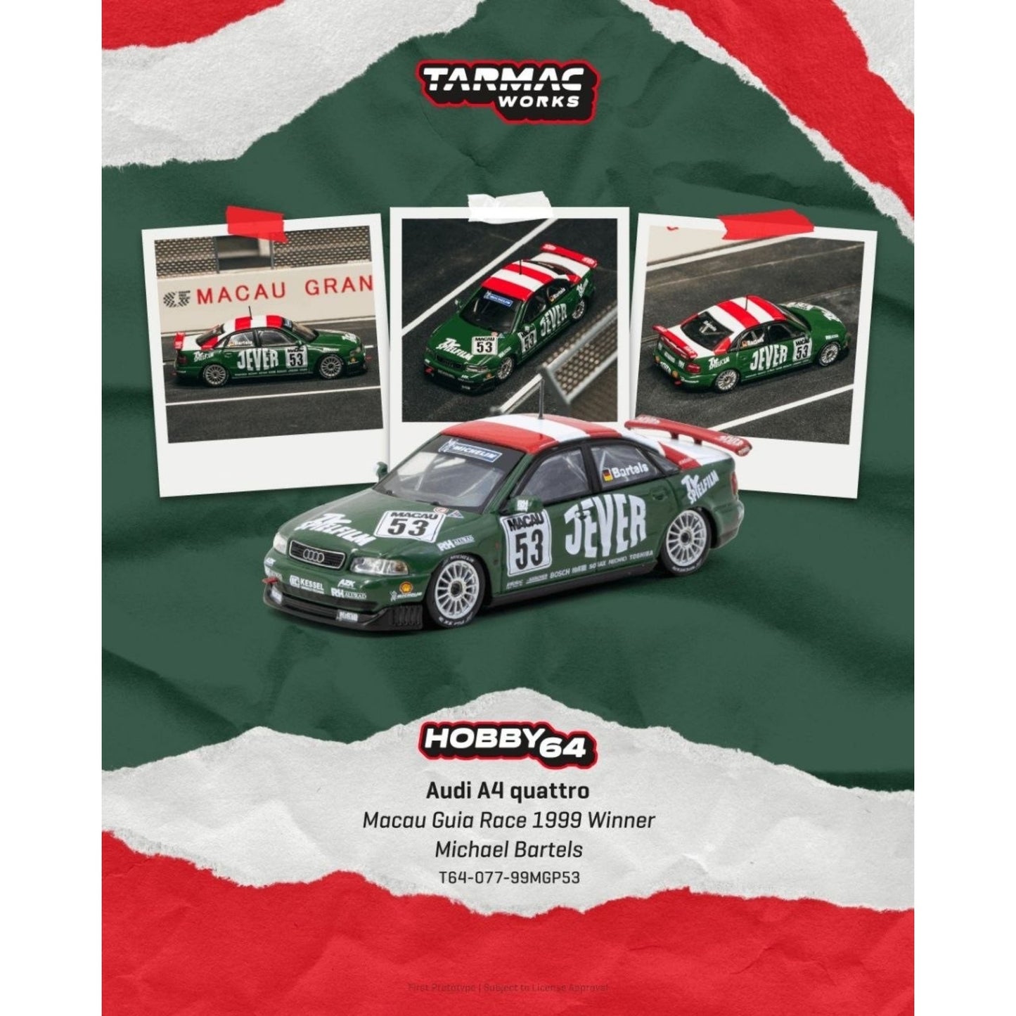 Tarmac Works - Pre-Order - 1999 Audi A4 (B5) Quattro Macau Guia Race 1999 - T64-077-99MGP53