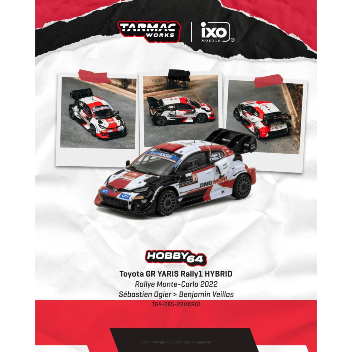 Tarmac Works - Pre-Order - Toyota GR YARIS Rally1 HYBRID Rallye Monte-Carlo 2022 - T64-085-22MCR01