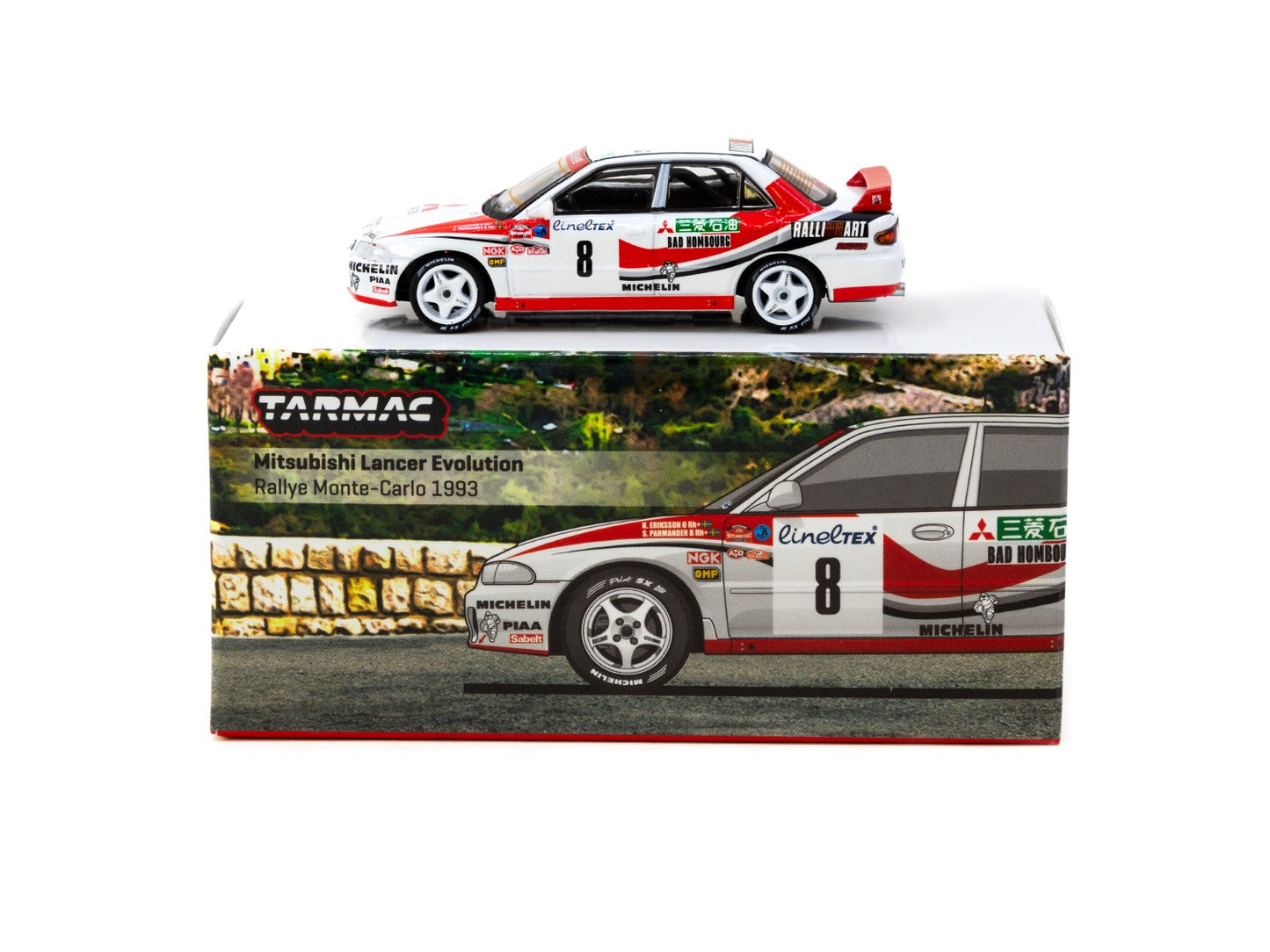 Tarmac Works - Mitsubishi Lancer Evolution, Rally Monte Carlo 1993, white/red - T64G-048-93MCR08