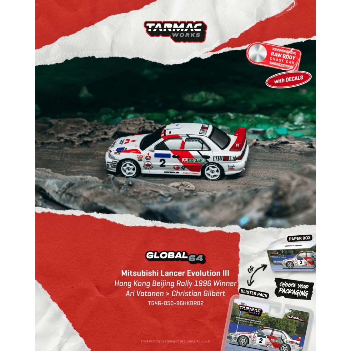 Tarmac Works - Pre-Order - Mitsubishi Lancer Evolution III Hong Kong Beijing Rally 1996 - T64G-050-96HKBR02