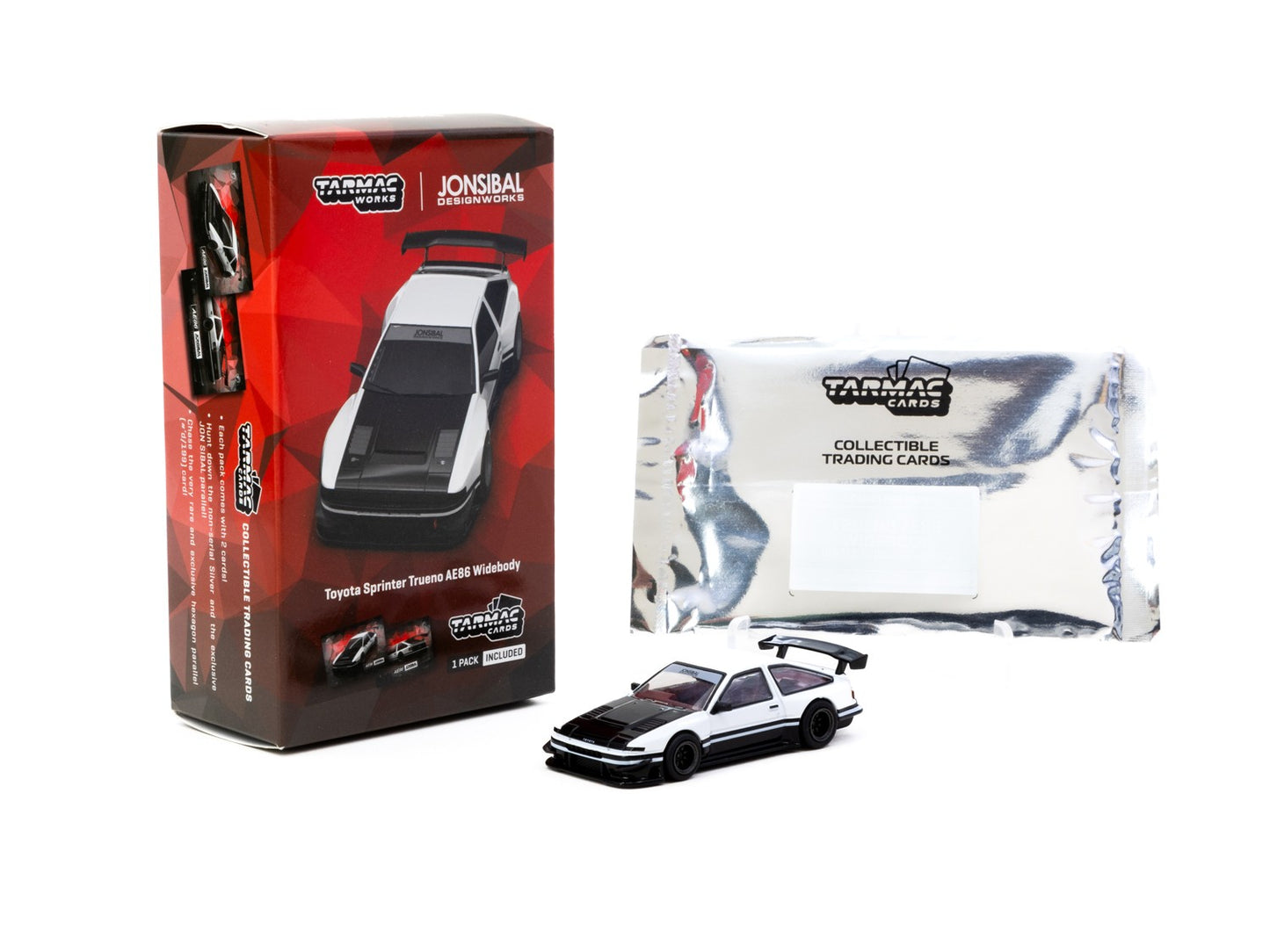 Tarmac Works - Toyota Sprinter Trueno AE86 Widebody by Jon Sibal, white/black - T64G-060-WB
