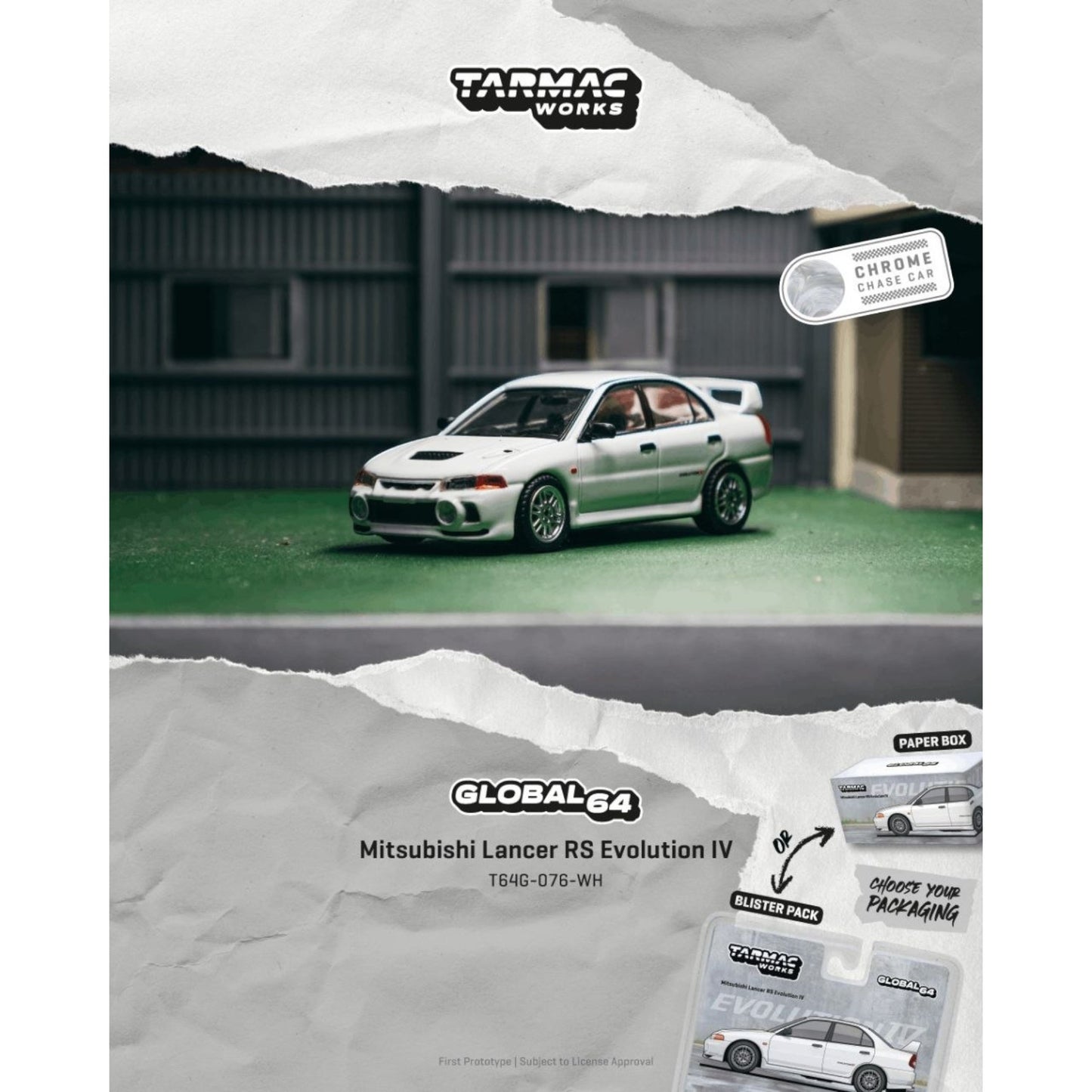 Tarmac Works - Pre-Order - Mitsubishi Lancer RS Evolution IV, White - T64G-076-WH