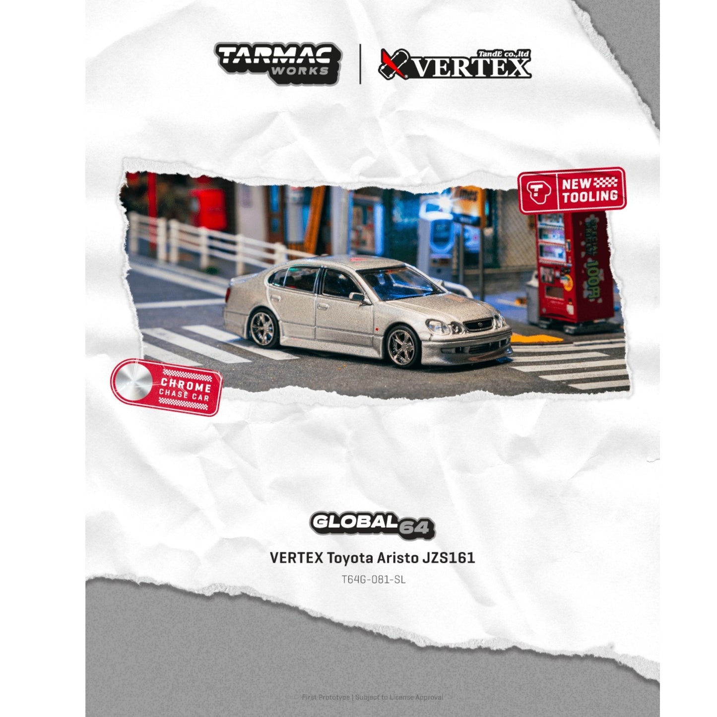 Tarmac Works - Pre-Order - Vertex Toyota Aristo JZS161, silver - T64G-081-SL
