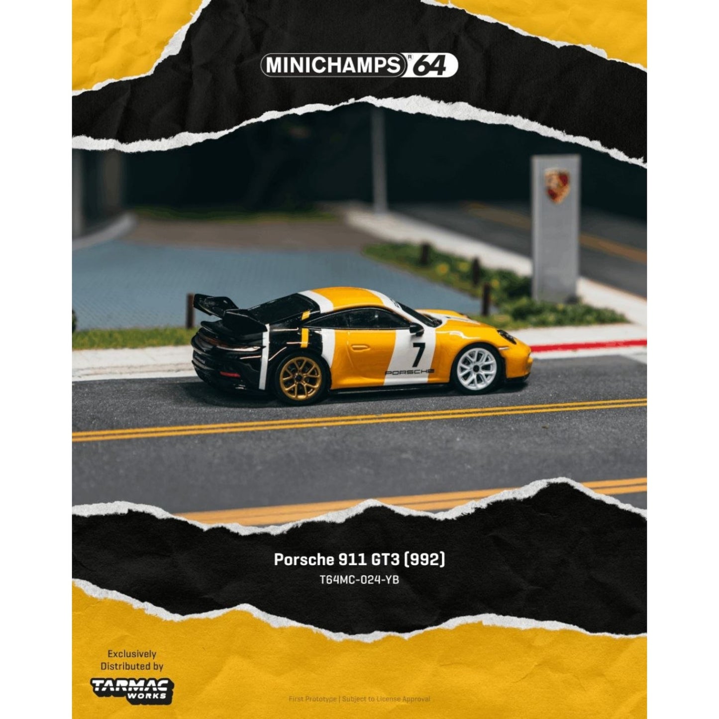 Tarmac x Minichamps - Pre-Order - Porsche 911 GT3 (992), Yellow/Black - T64MC-024-YB