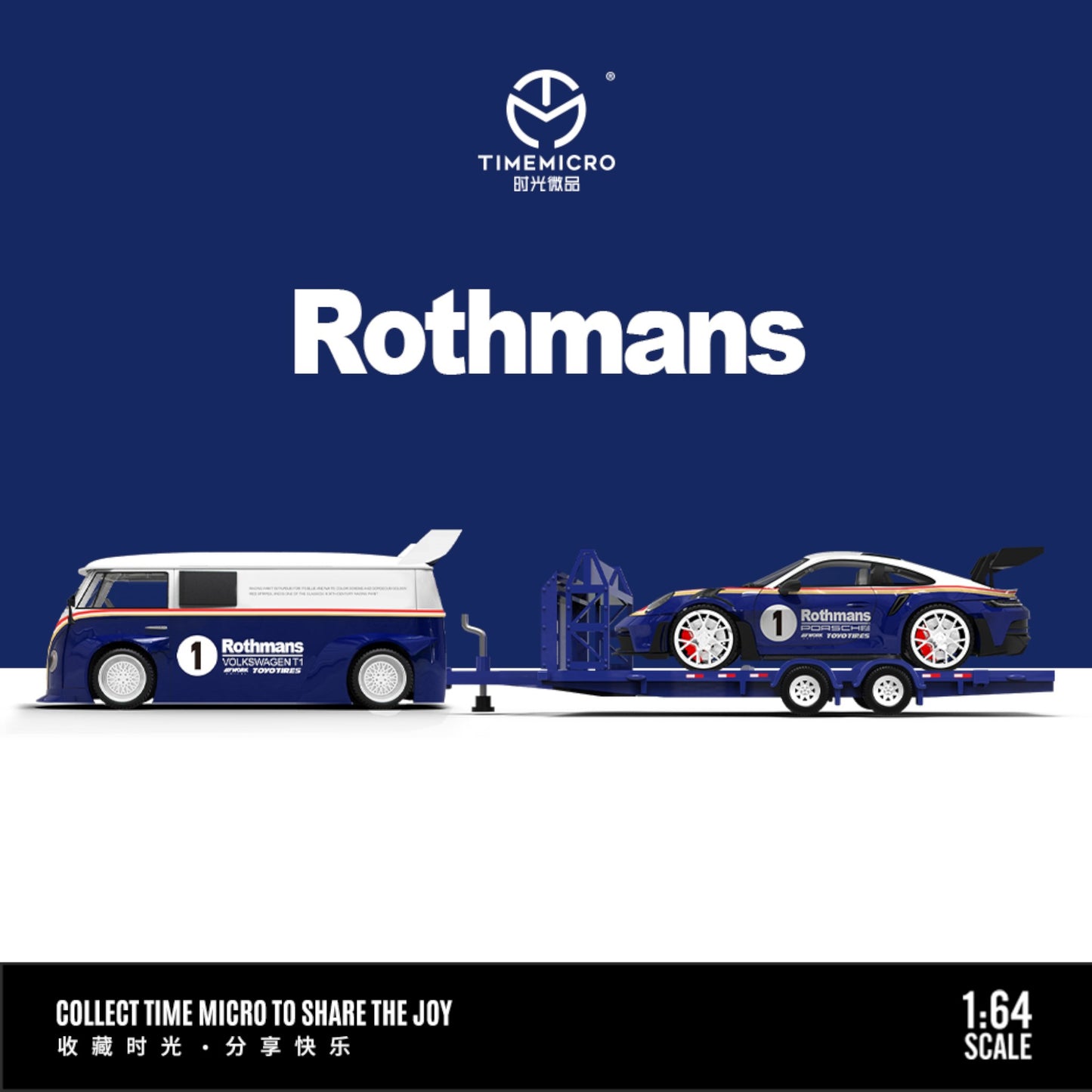 TimeMicro - Pre-Order - Volkswagen T1 Van - Trailer Set mit Porsche 992 GT3 RS, Rothmanns - TM642946-T