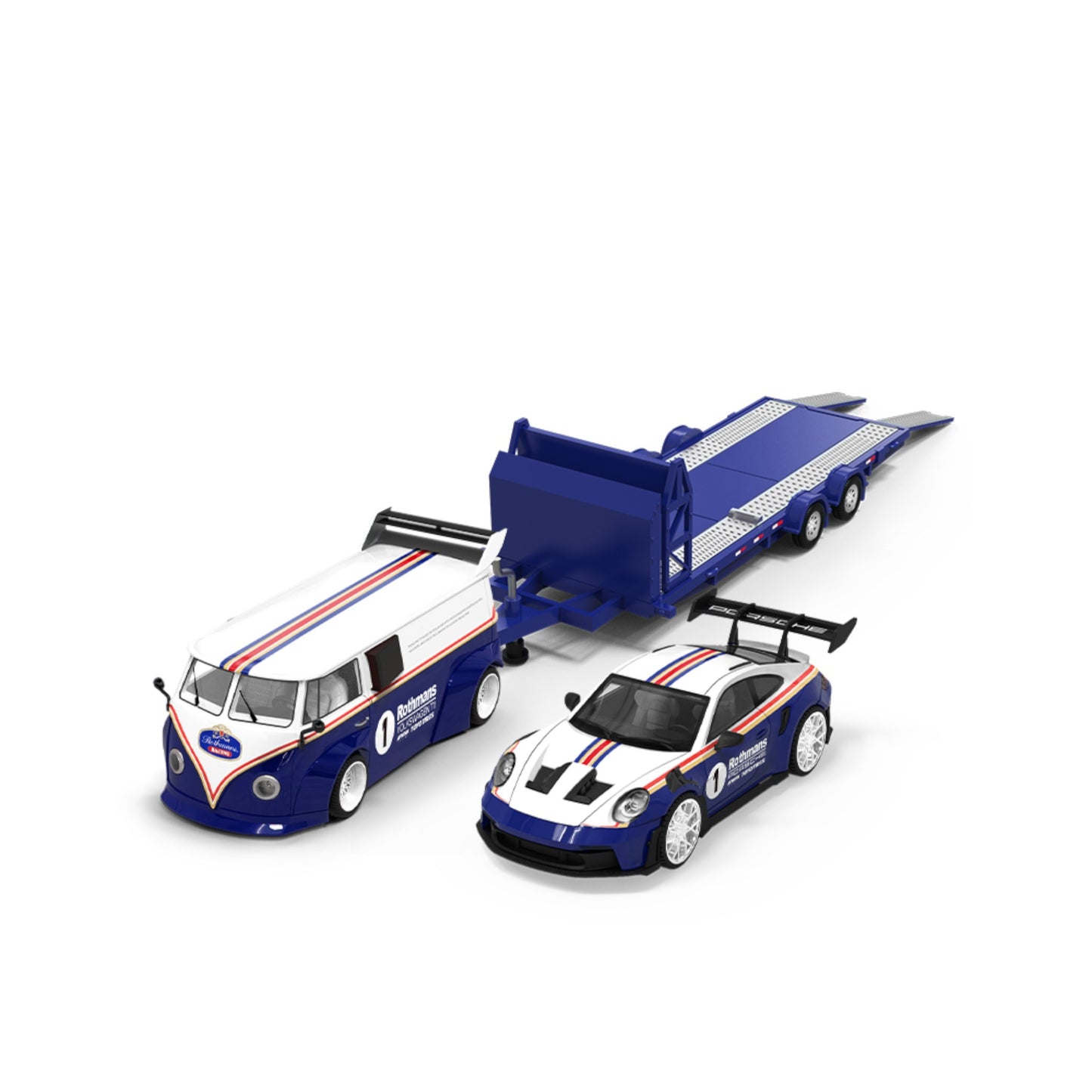 TimeMicro - Pre-Order - Volkswagen T1 Van - Trailer Set mit Porsche 992 GT3 RS, Rothmanns - TM642946-T