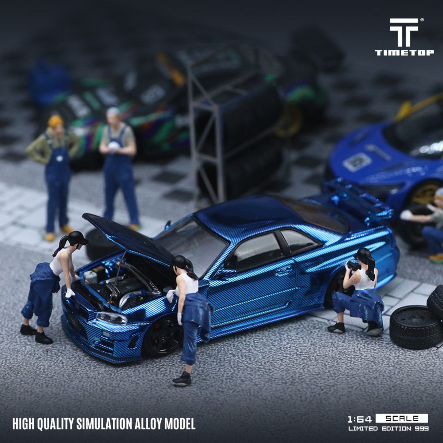 TimeTop - Pre-Order - Nissan Skyline GT-R (R34) - Galvanik Blue Carbon - Boxset - TT643437