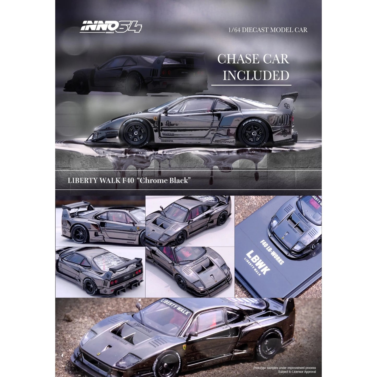 INNO64 - LBWK Ferrari F40 Chrome Black - 1:64 - IN64-LBWKF40-CHB