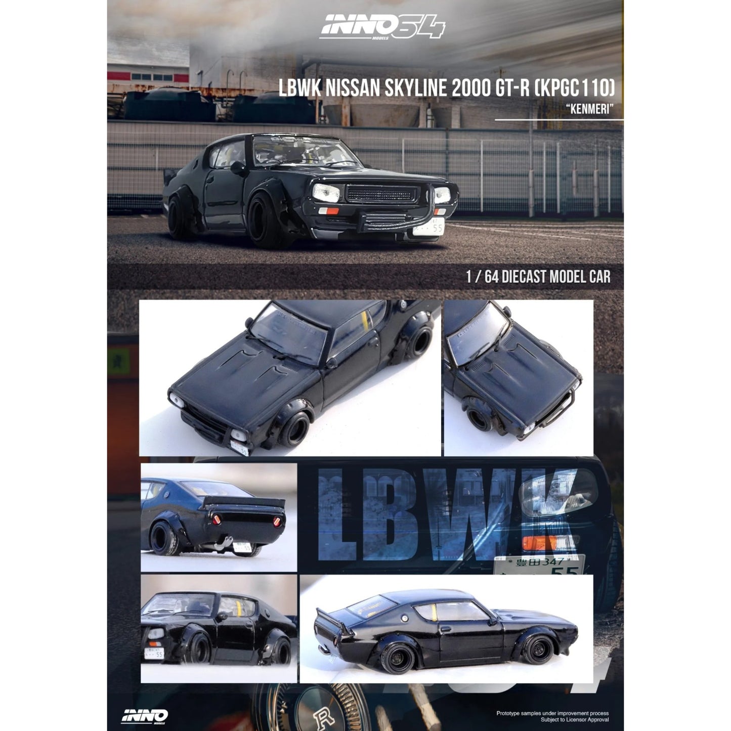 INNO64 - Nissan Skyline 2000 GT-R (KPGC110) "KENMERI" Black - IN64-KPGC110LB-BLA