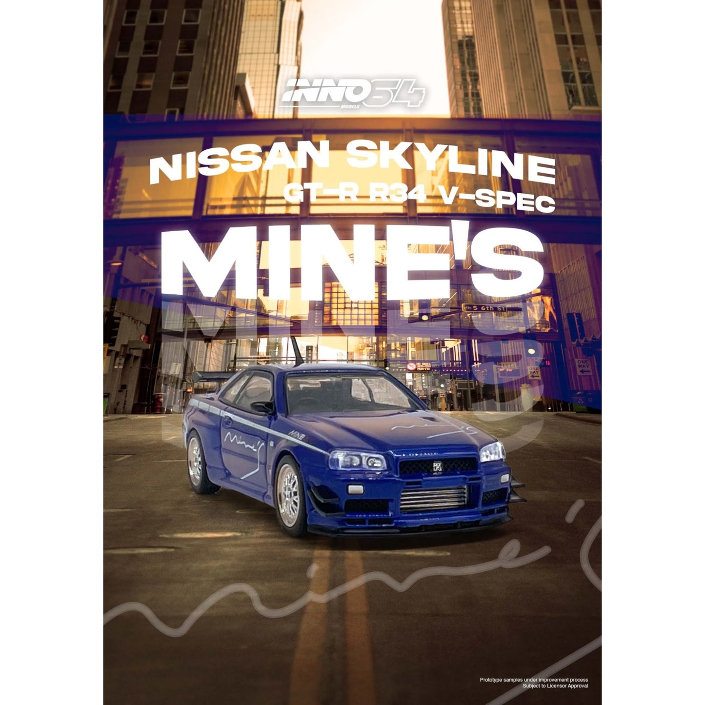 INNO64 - NISSAN SKYLINE GT-R (R34) V-SPEC Tuned by "MINE'S", blue - IN64-R34VS-MINES-BL