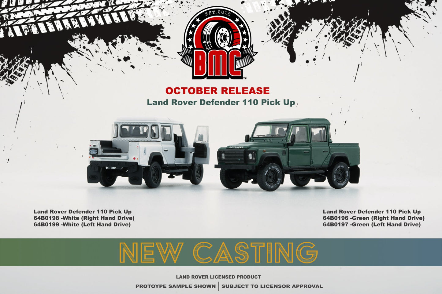 BM Creations - 2016 Land Rover Defender 110 pick-up white - 64B0199 (LHD) - 1:64